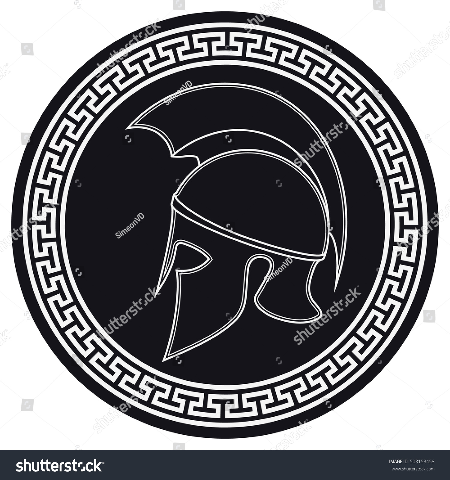 Ancient Greek Helmet Crest On Shield Stock Vector (Royalty Free ...