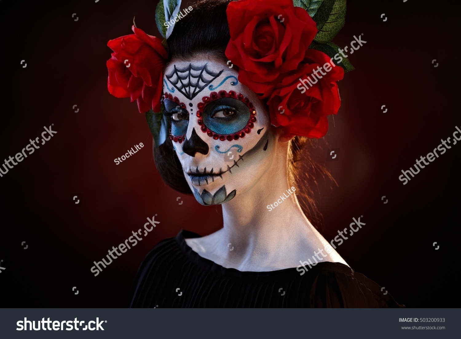 Scary Woman Wearing Santa Muerte Makeup Stock Photo 503200933 ...