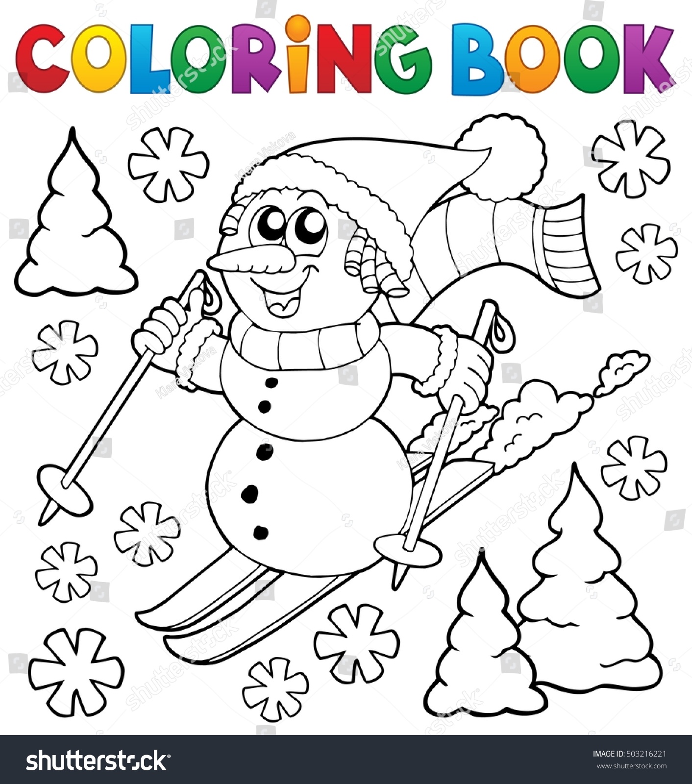 Coloring Book Skiing Snowman Theme 1 Stock Vector (royalty Free 