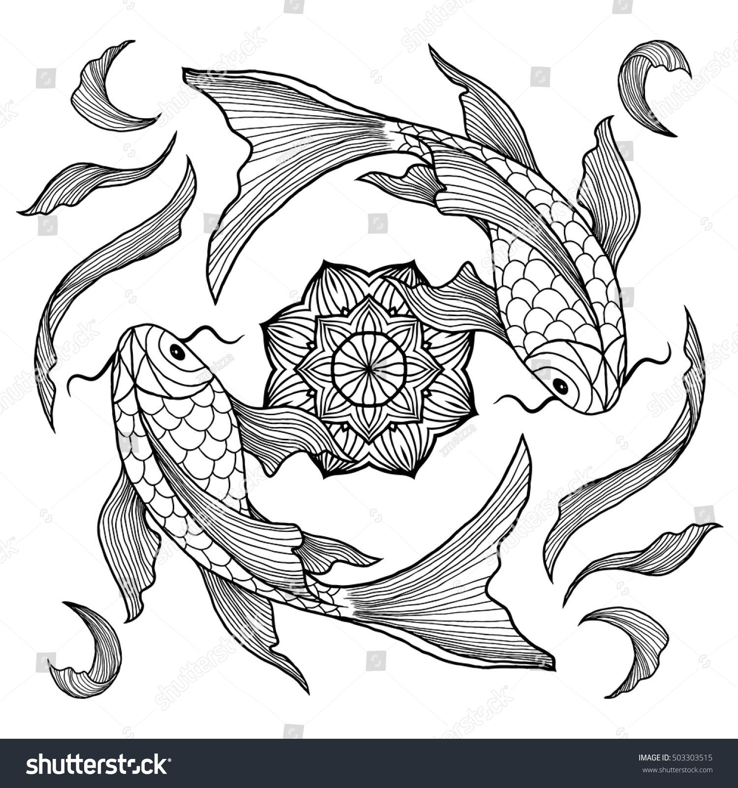 Chinese Koi Fishes Swimming Around Lotus Stock Vector (Royalty Free ...