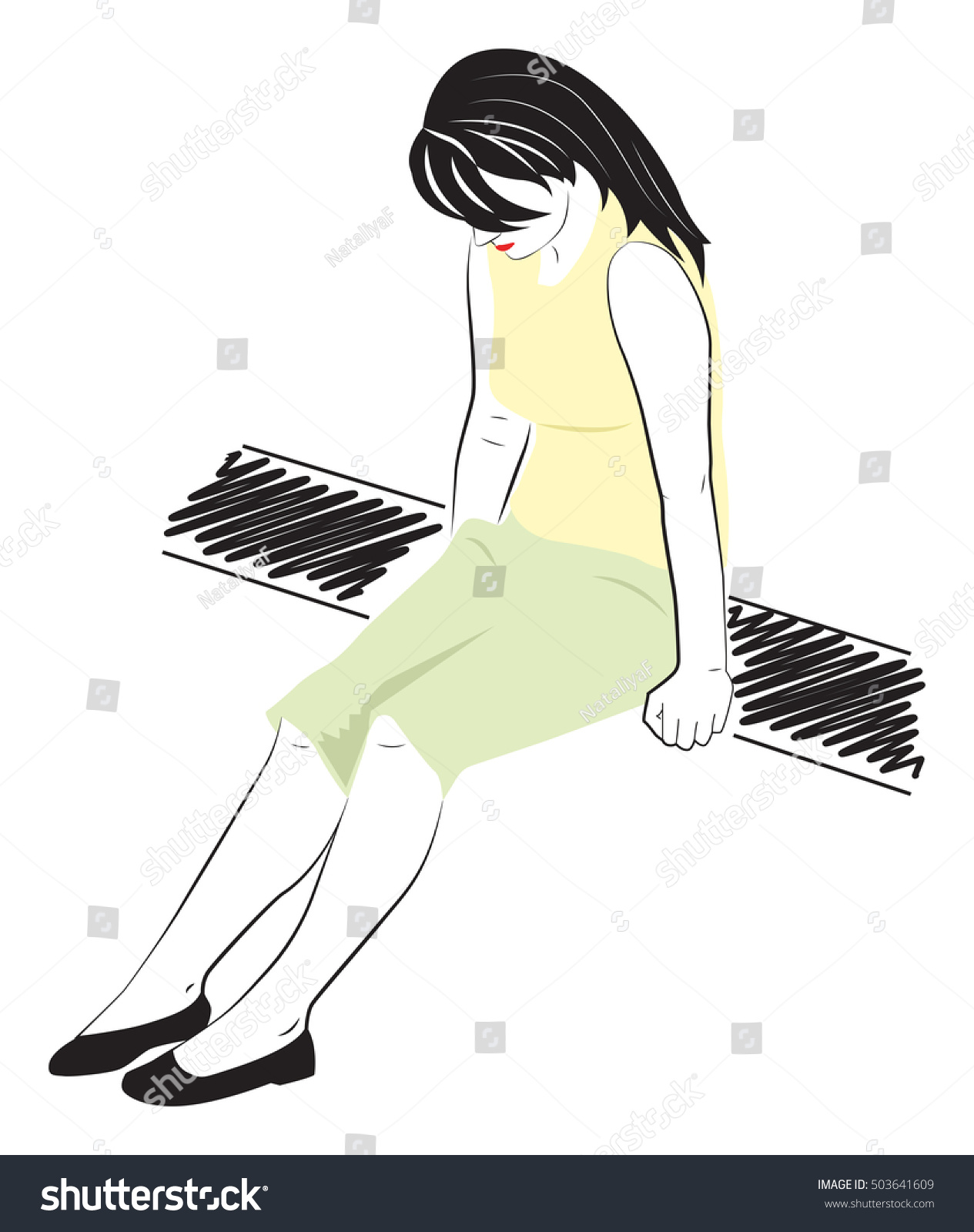 Sad Woman Sitting On Bench Image