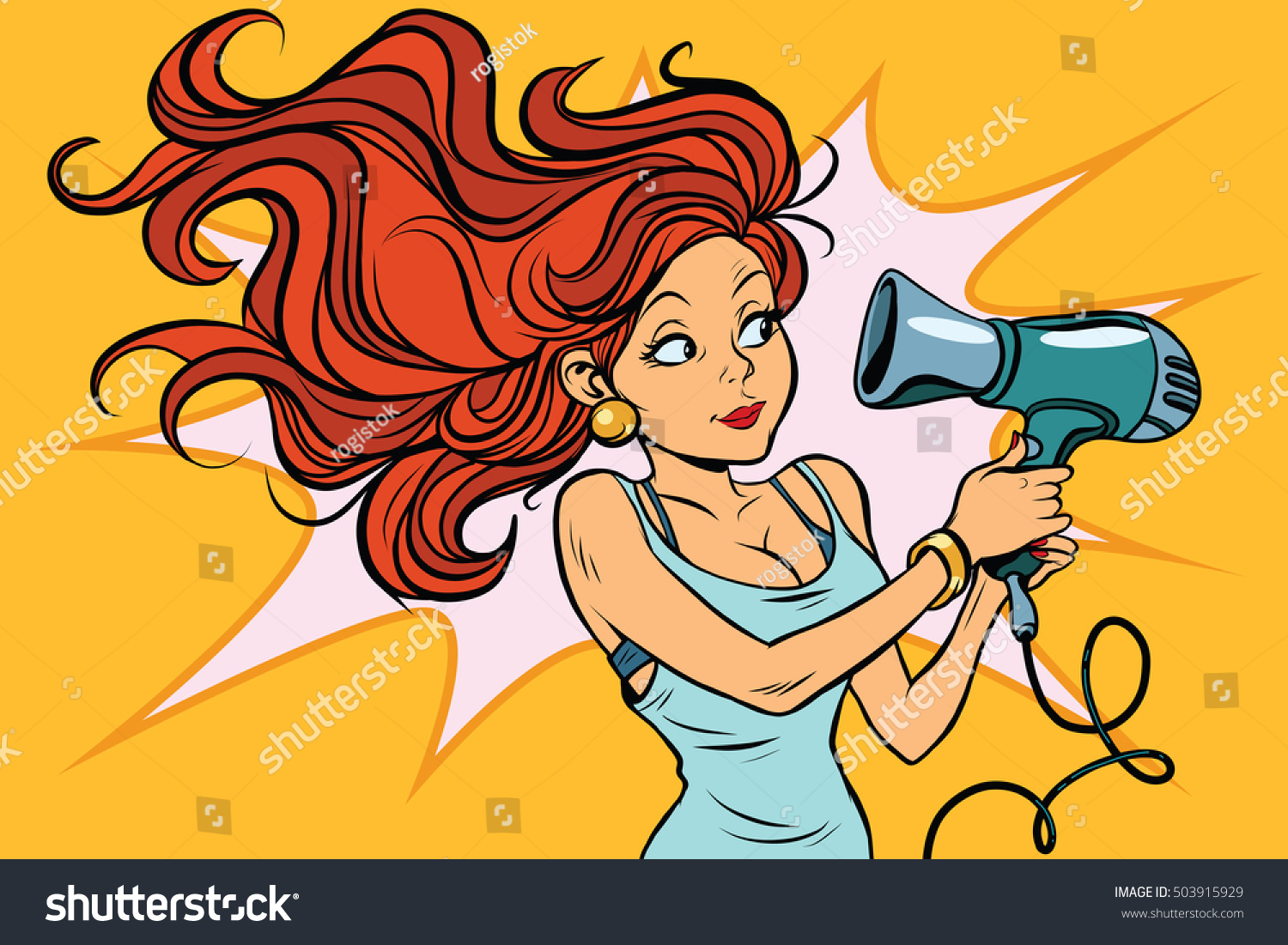 Redhead Comics Woman Dries Hair Dryer Stock Vector Royalty Free 503915929 Shutterstock 