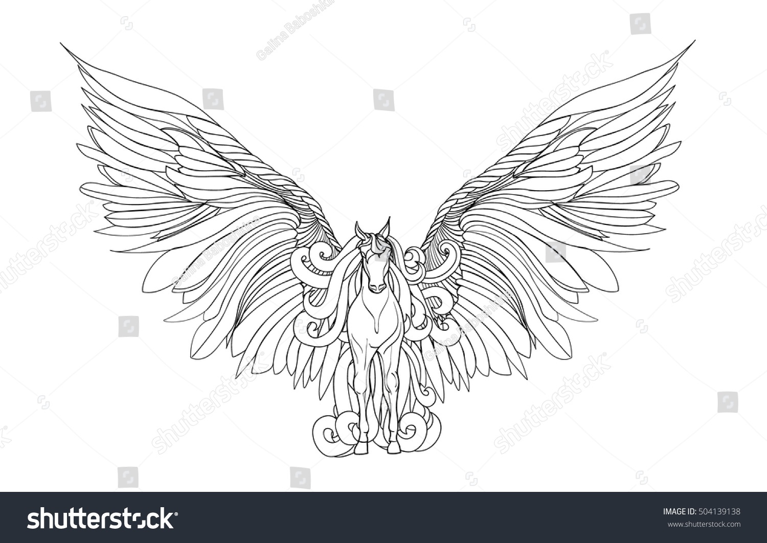 Beautiful Horse Mane Wingspegasus Vector Illustration Stock Vector 