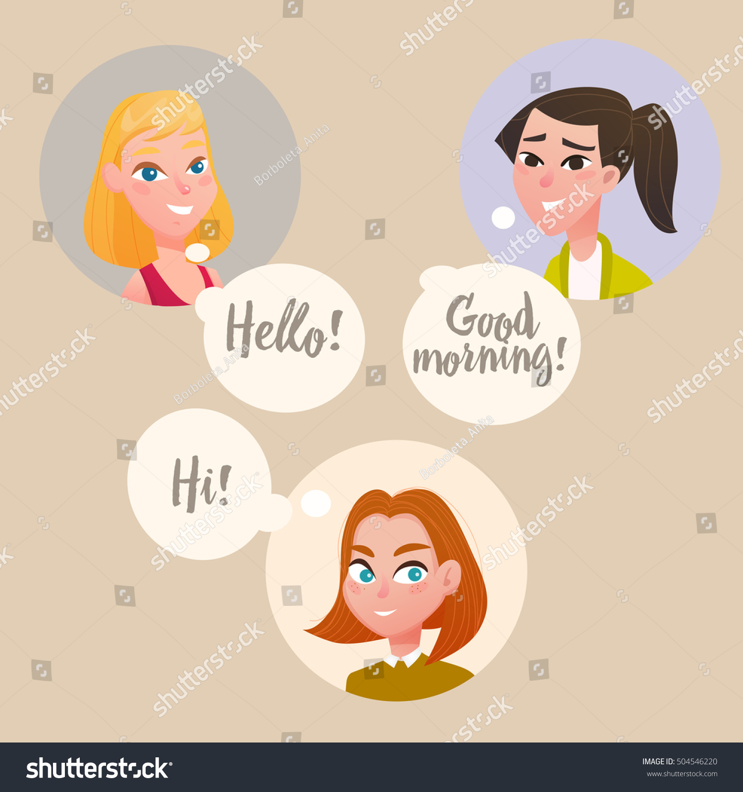 Three Girls Talking Each Other Vector Vector De Stock Libre De Regalías 504546220 Shutterstock