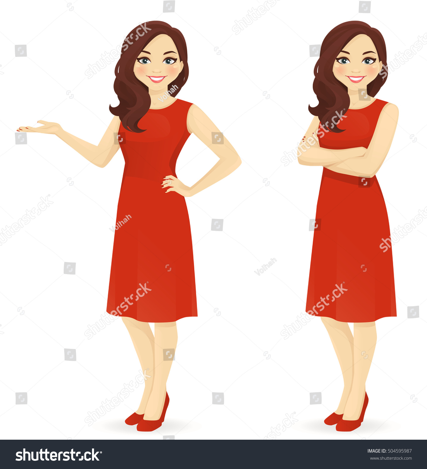 Beautiful Woman Red Dress Standing Different Stock Vector (Royalty Free ...