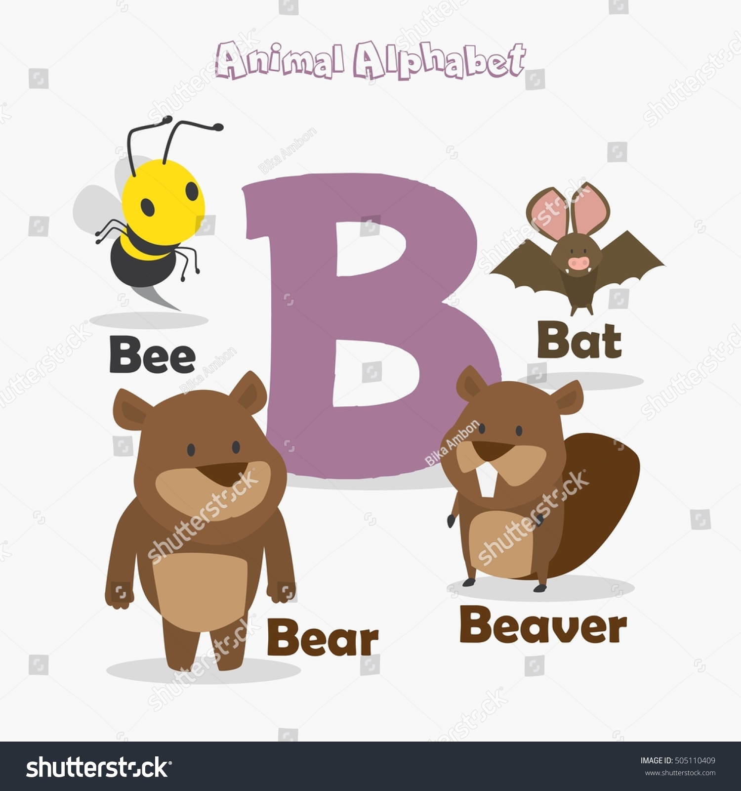 Cute Animal Zoo Alphabet Letter B Stock Vector (Royalty Free) 505110409 ...