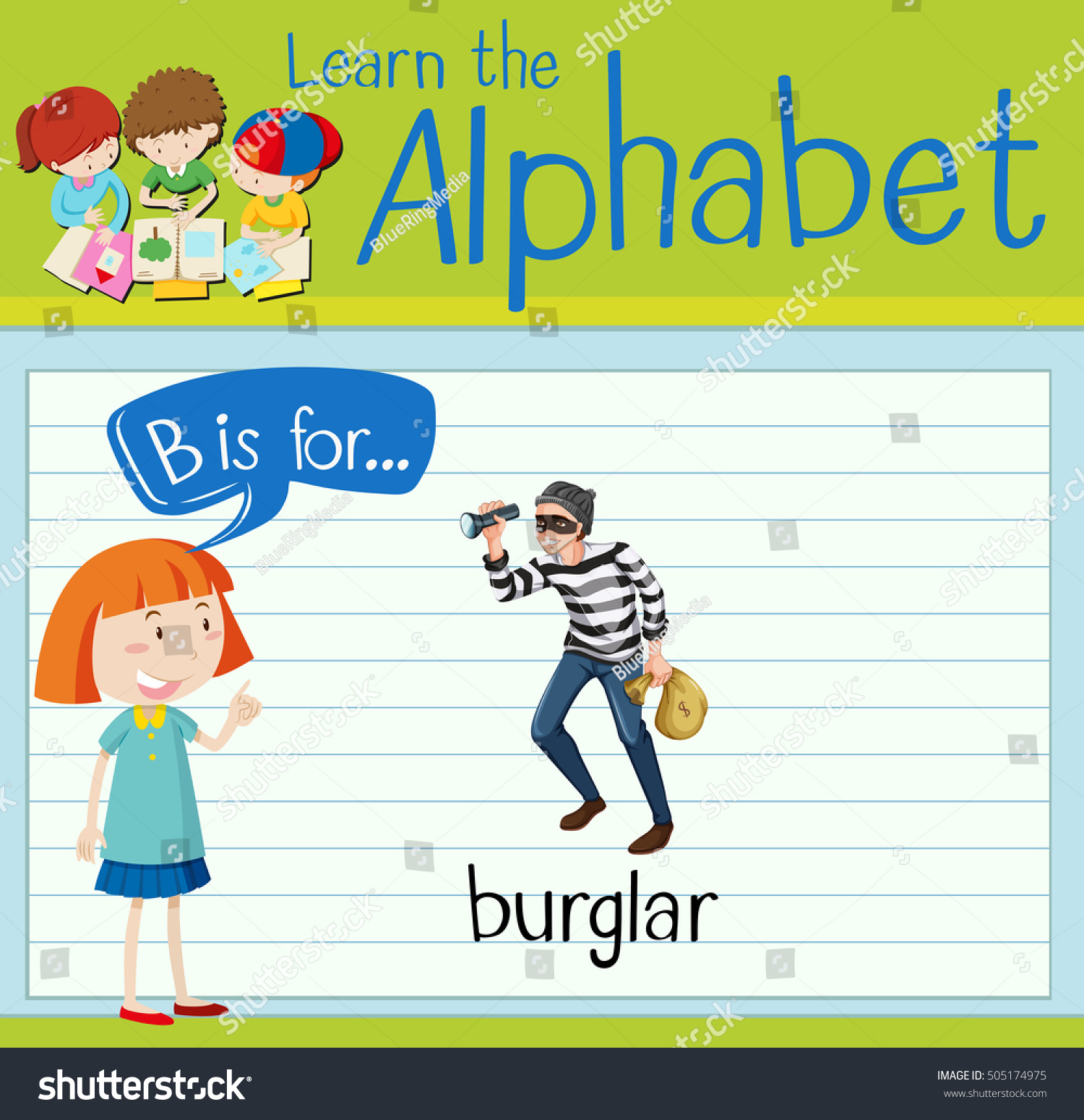 Flashcard Letter B Burglar Illustration: เวกเตอร์สต็อก (ปลอดค่า ...