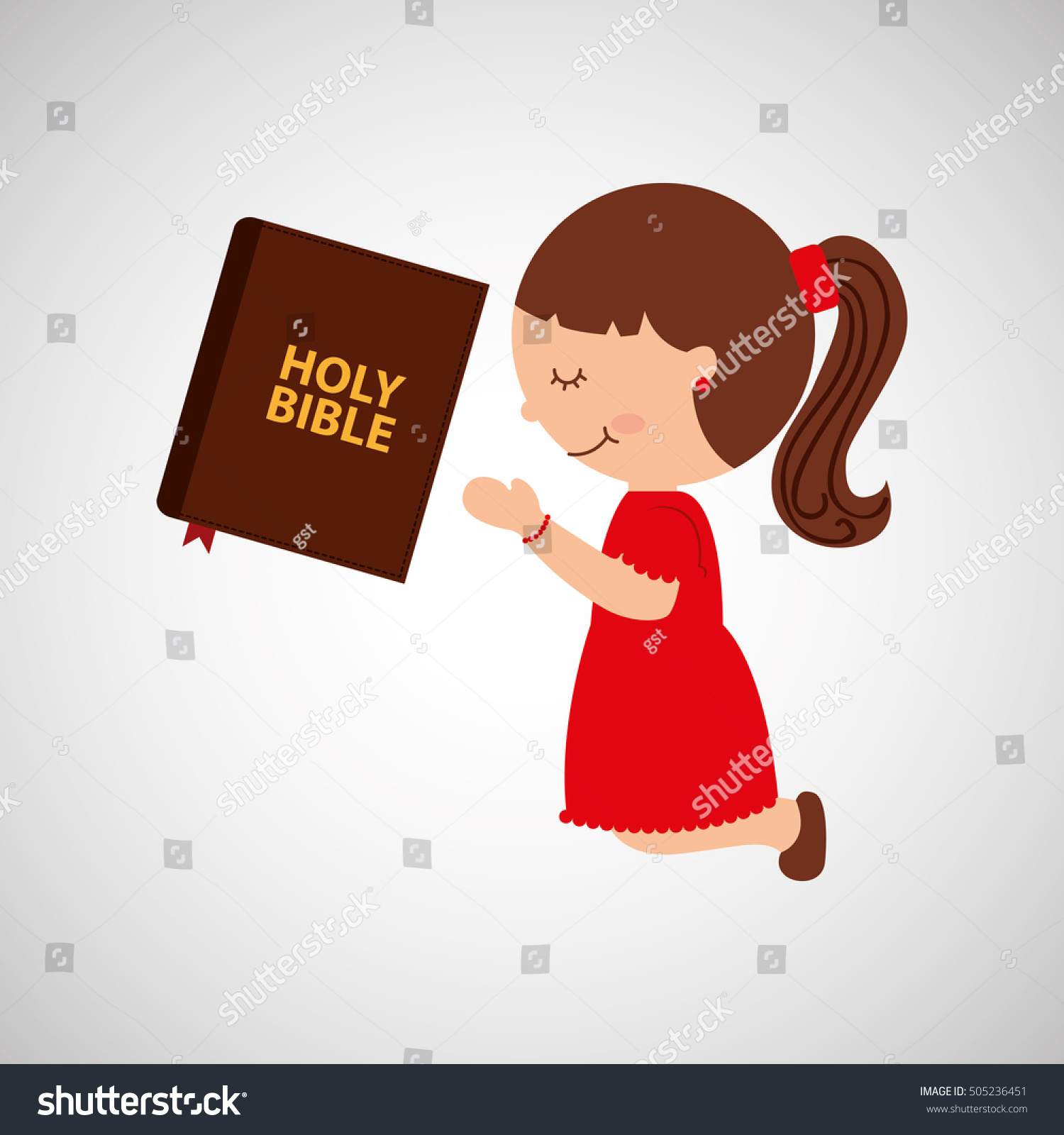 Cartoon Girl Praying Holy Bible Design Stock Vector (Royalty Free ...