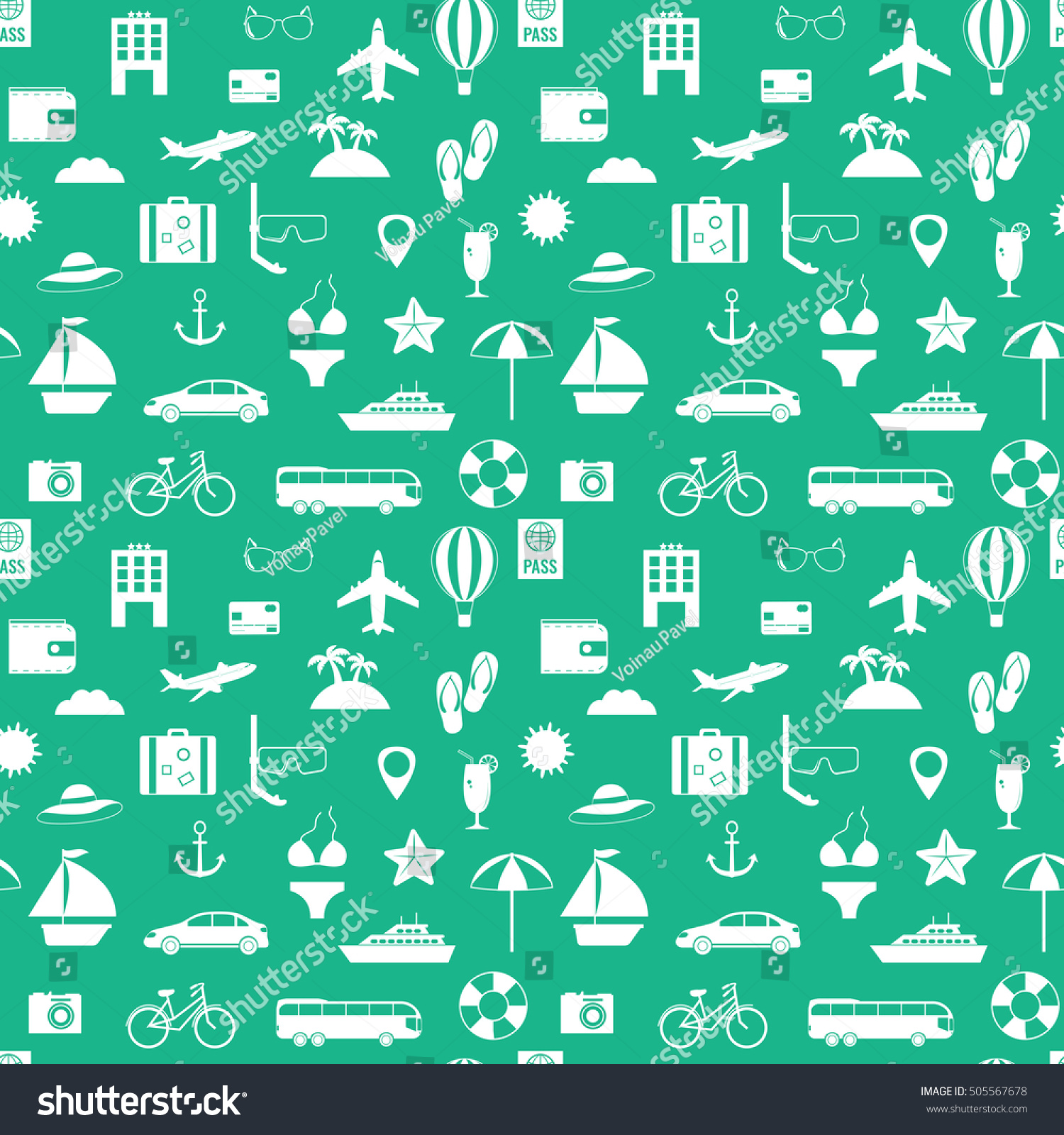 Seamless Pattern Travel Tourism Concept Vector Stock Vector (Royalty ...