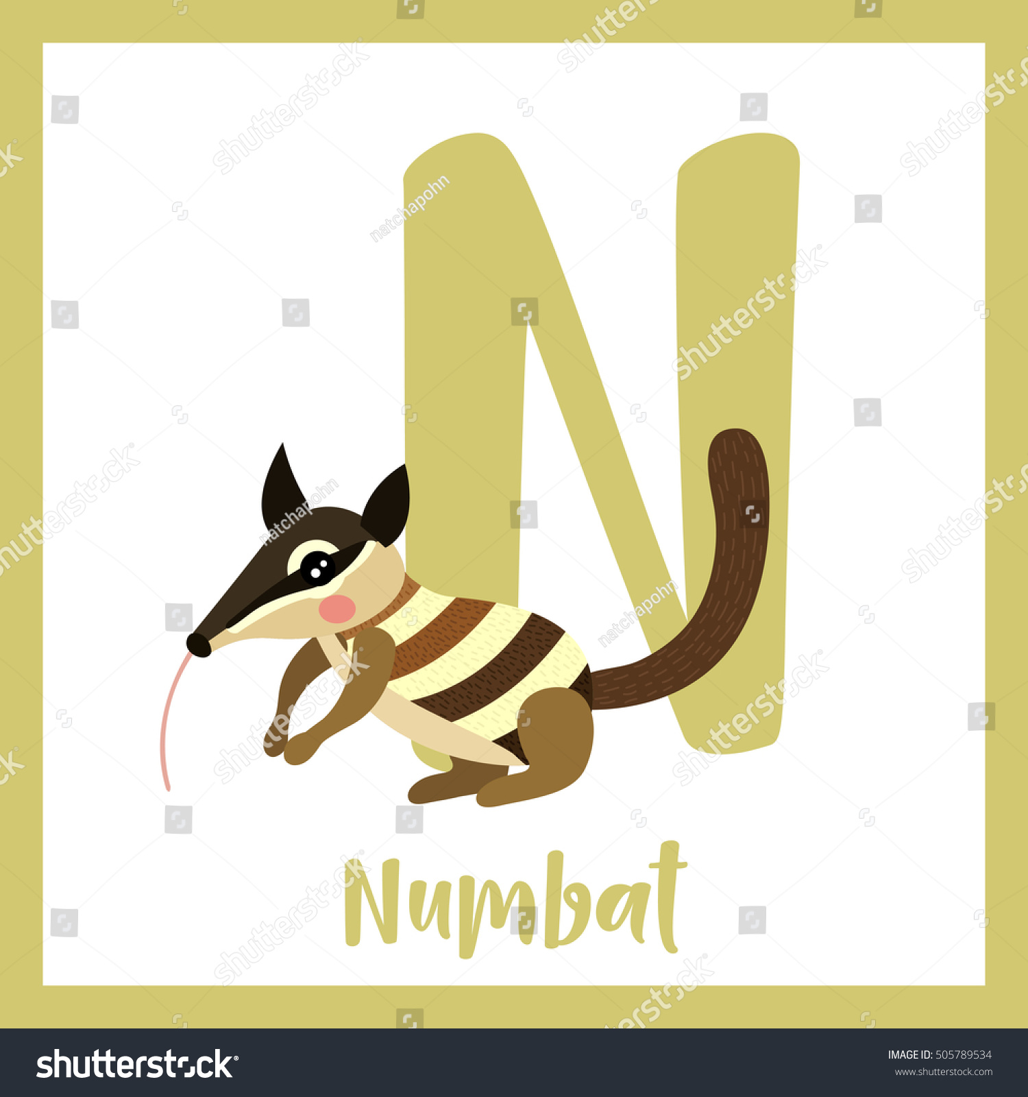 Cute Children Abc Animal Alphabet N Stock Vector (Royalty Free ...