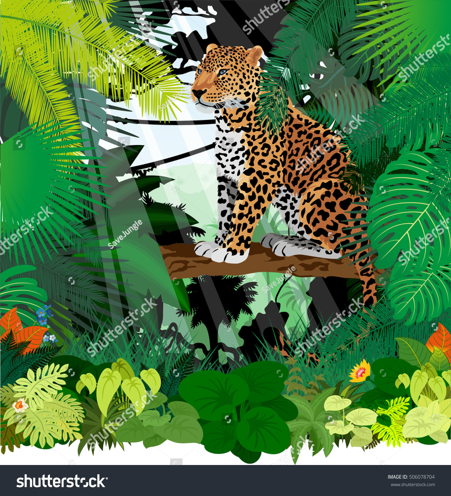 Vector Jaguar Leopard Jungle Rainforest Stock Vector (Royalty Free ...