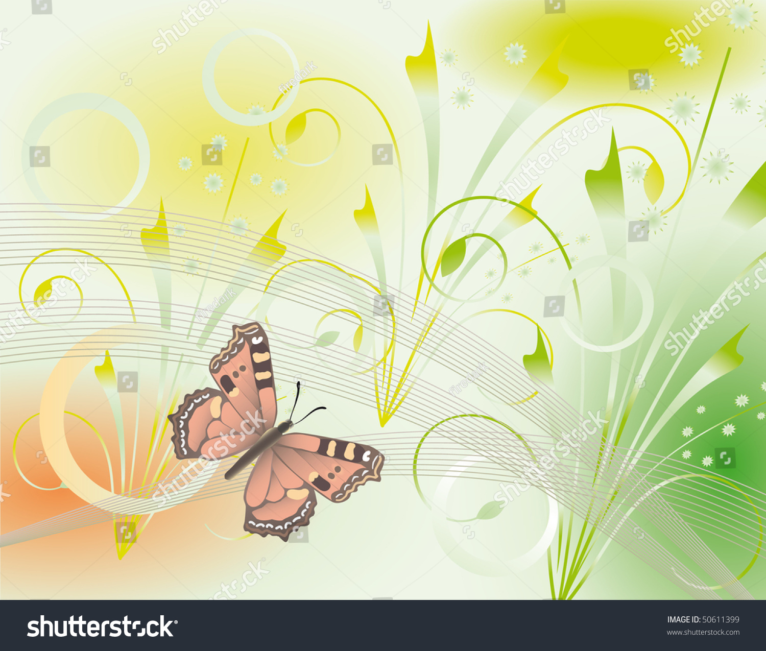 Abstract Green Background Butterfly Vector Illustration Stock Vector