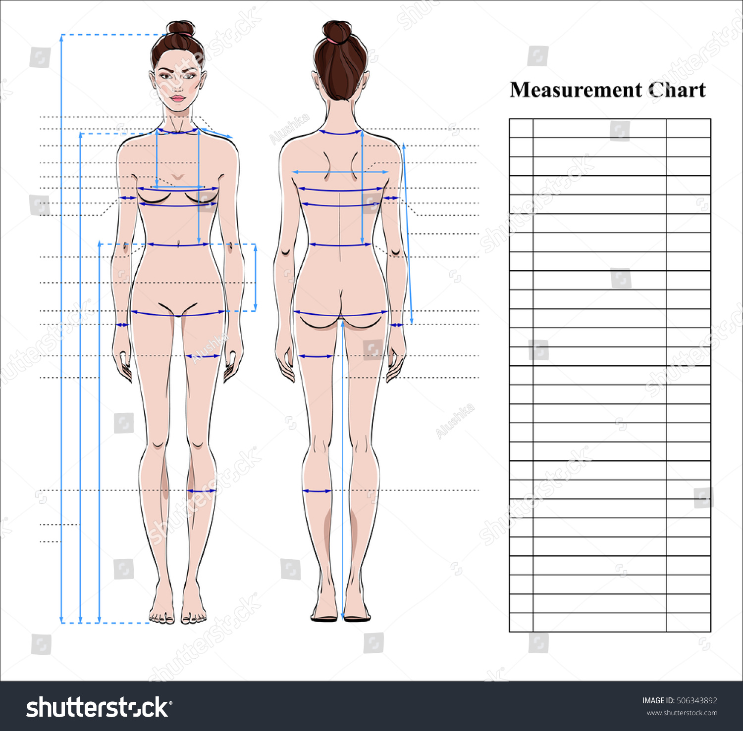 Woman Body Measurement Chart Scheme Measurement Stok Vektör Telifsiz