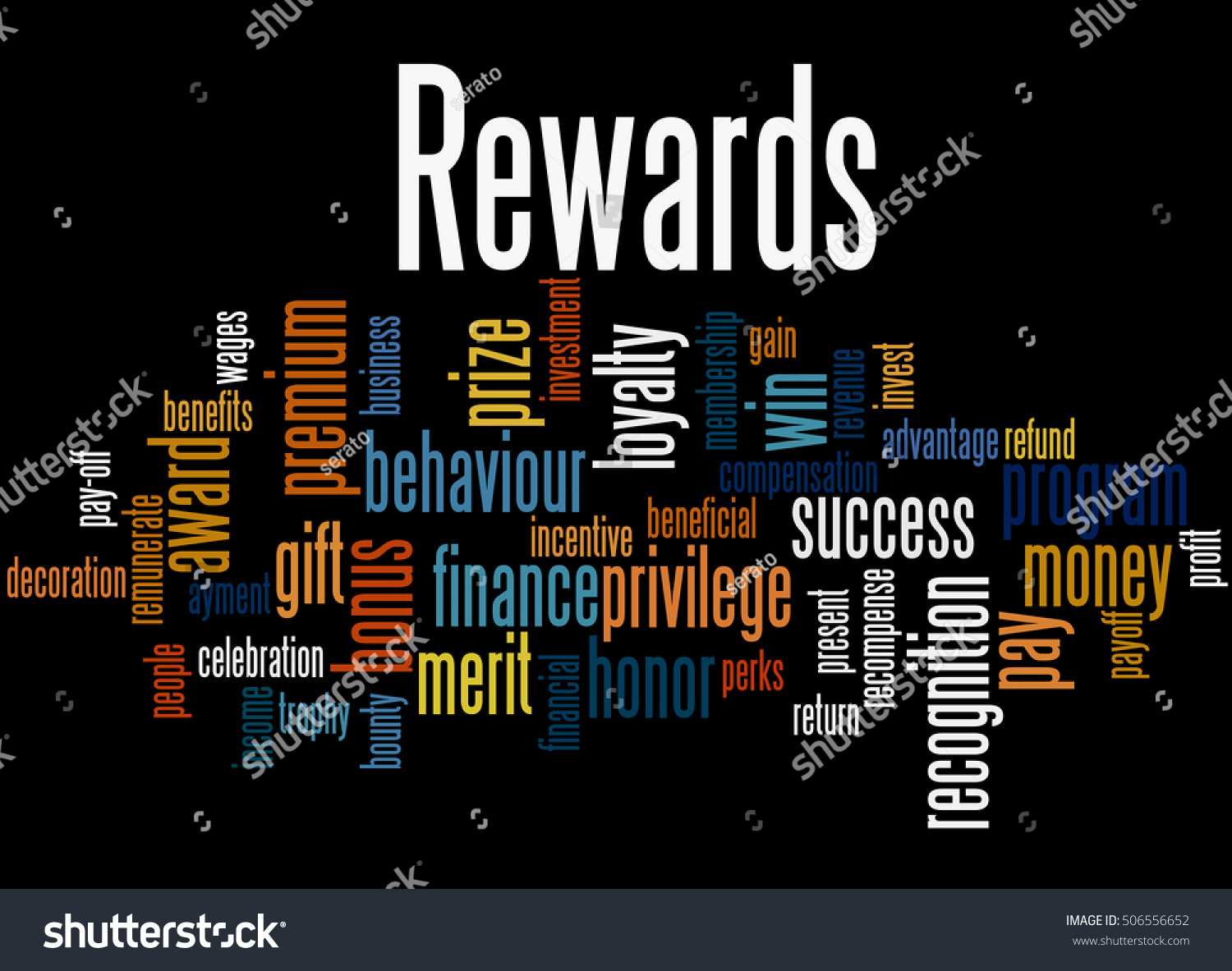 Rewards Word Cloud Concept On Black Stock Illustration 506556652 ...