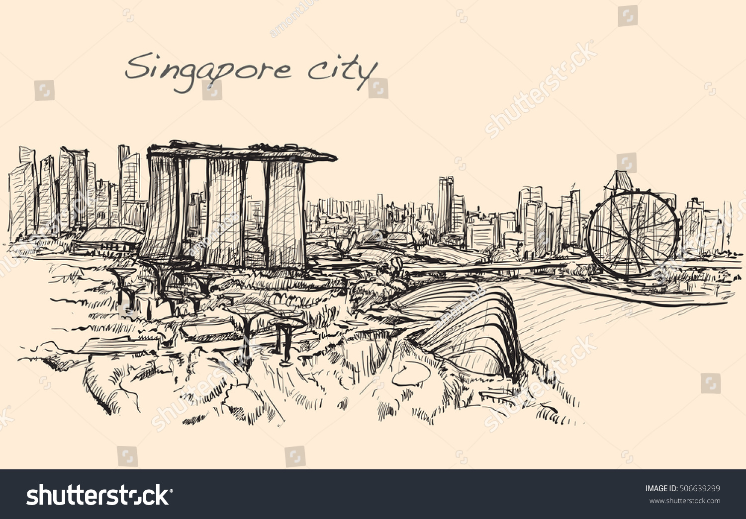 Sketch Cityscape Singapore Skyline Free Hand Stock Vector (Royalty Free ...