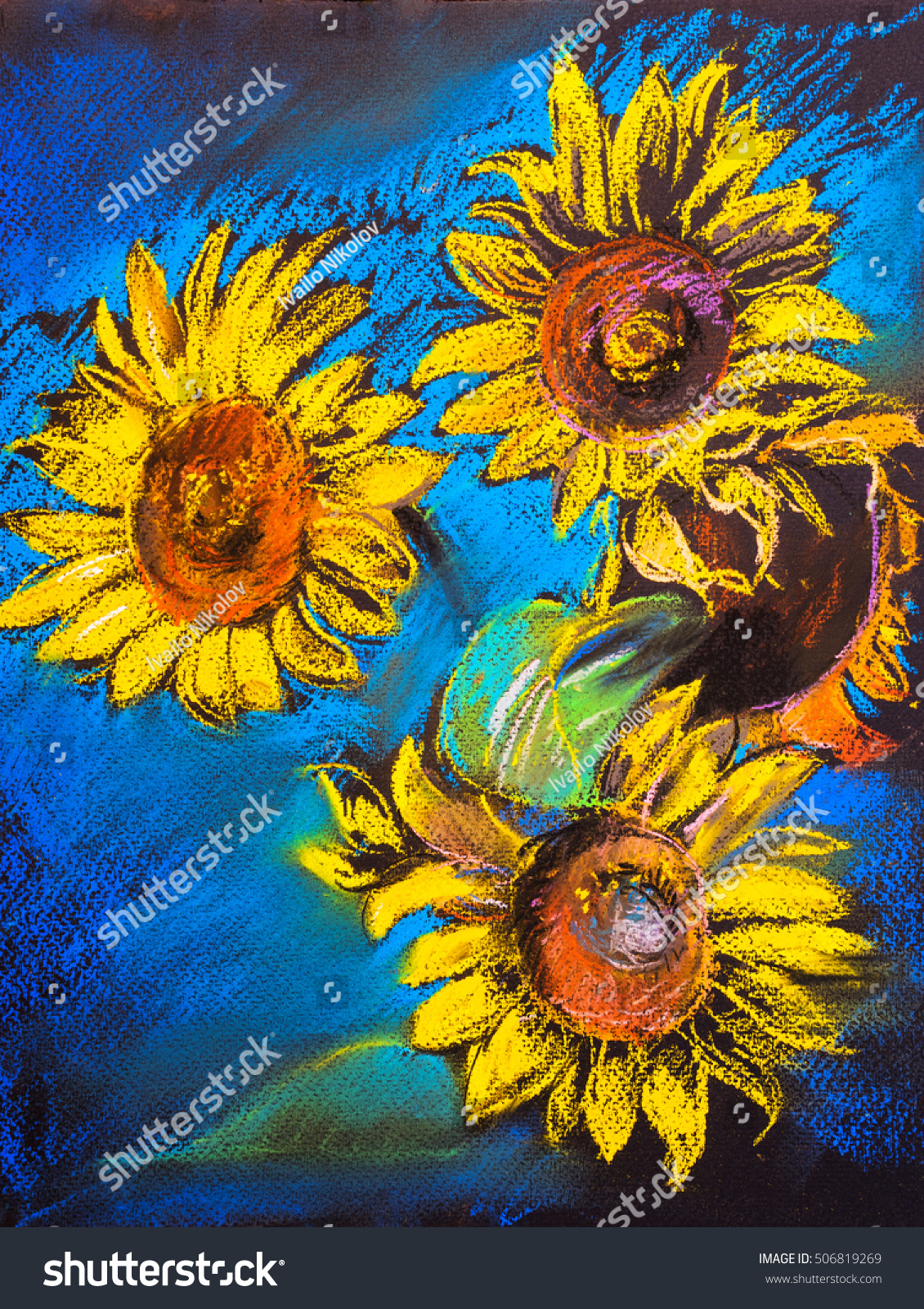 Pastel Painting On Cardboard Sunflowers Painting Stock Illustration ...