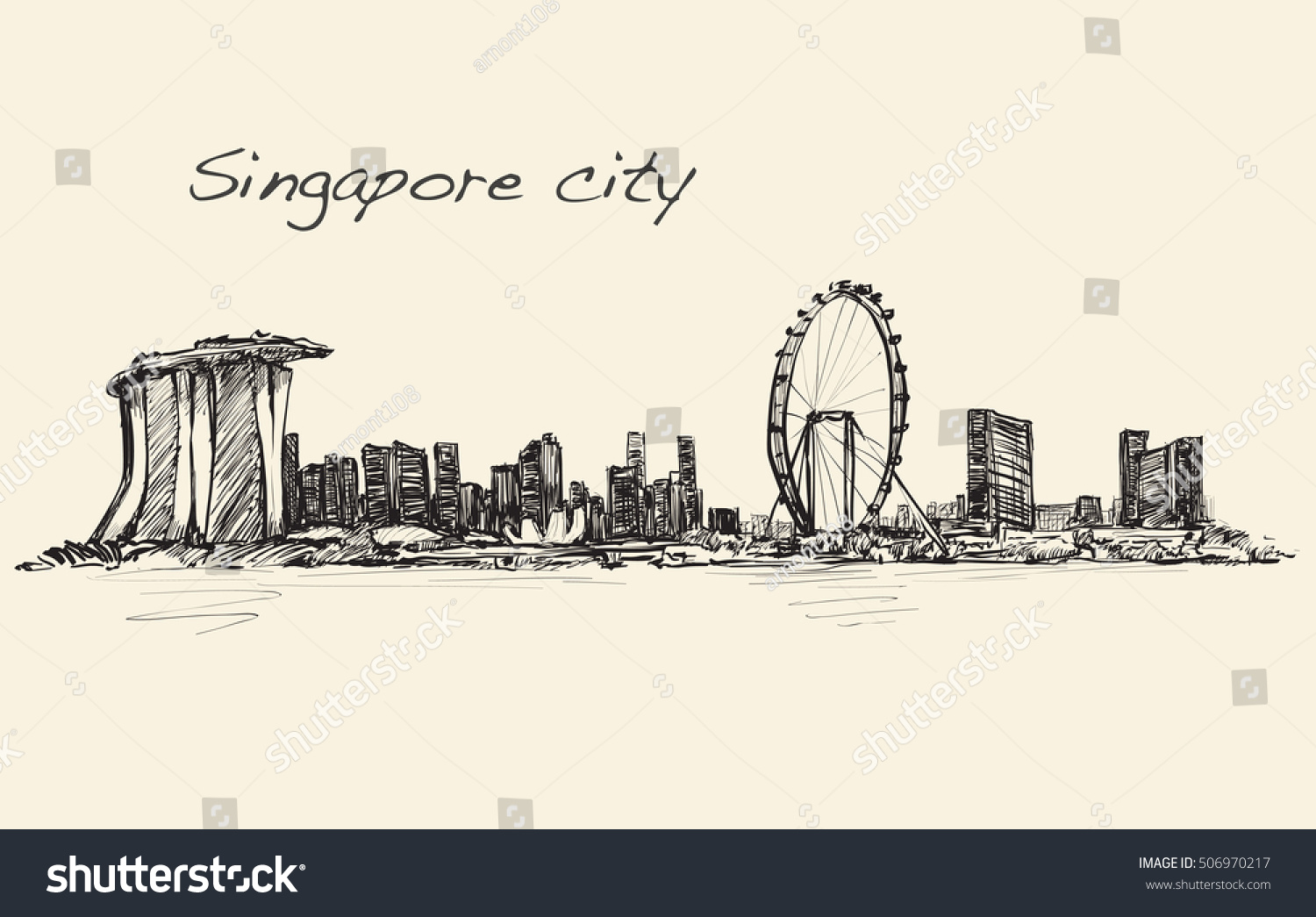 Sketch Cityscape Singapore Skyline Free Hand Stock Vector (Royalty Free ...