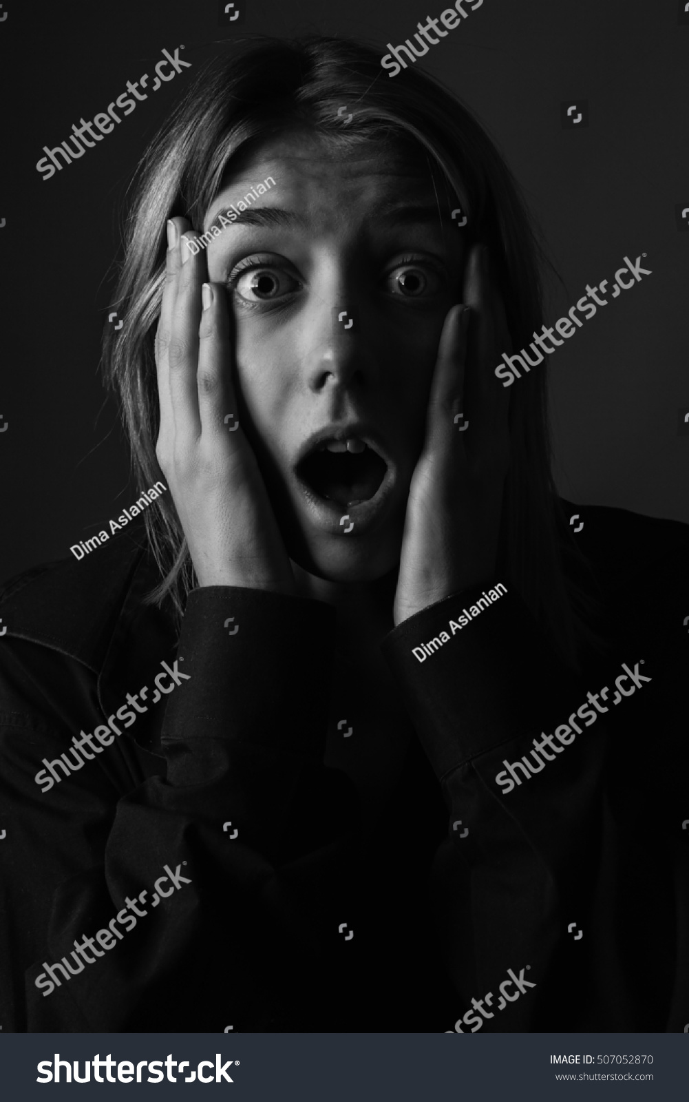 Frightened Surprised Girl Black White Stock Photo 507052870 | Shutterstock