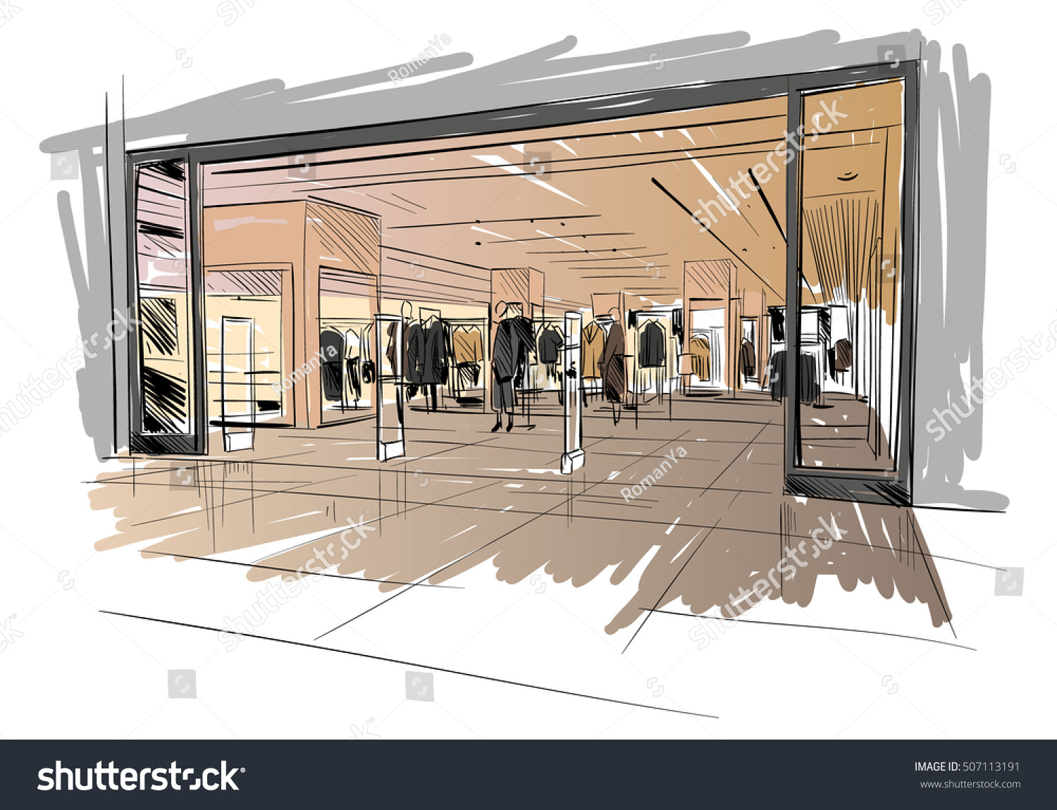 Stock Vector Fashion Store Hand Drawn Sketch Interior Design Vector Illustration 507113191 