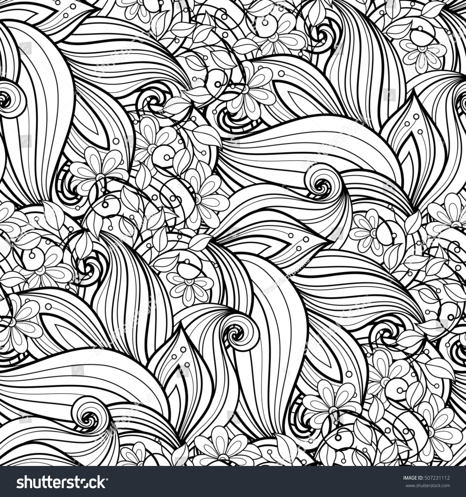 Seamless Monochrome Floral Pattern Hand Drawn Stock Illustration ...