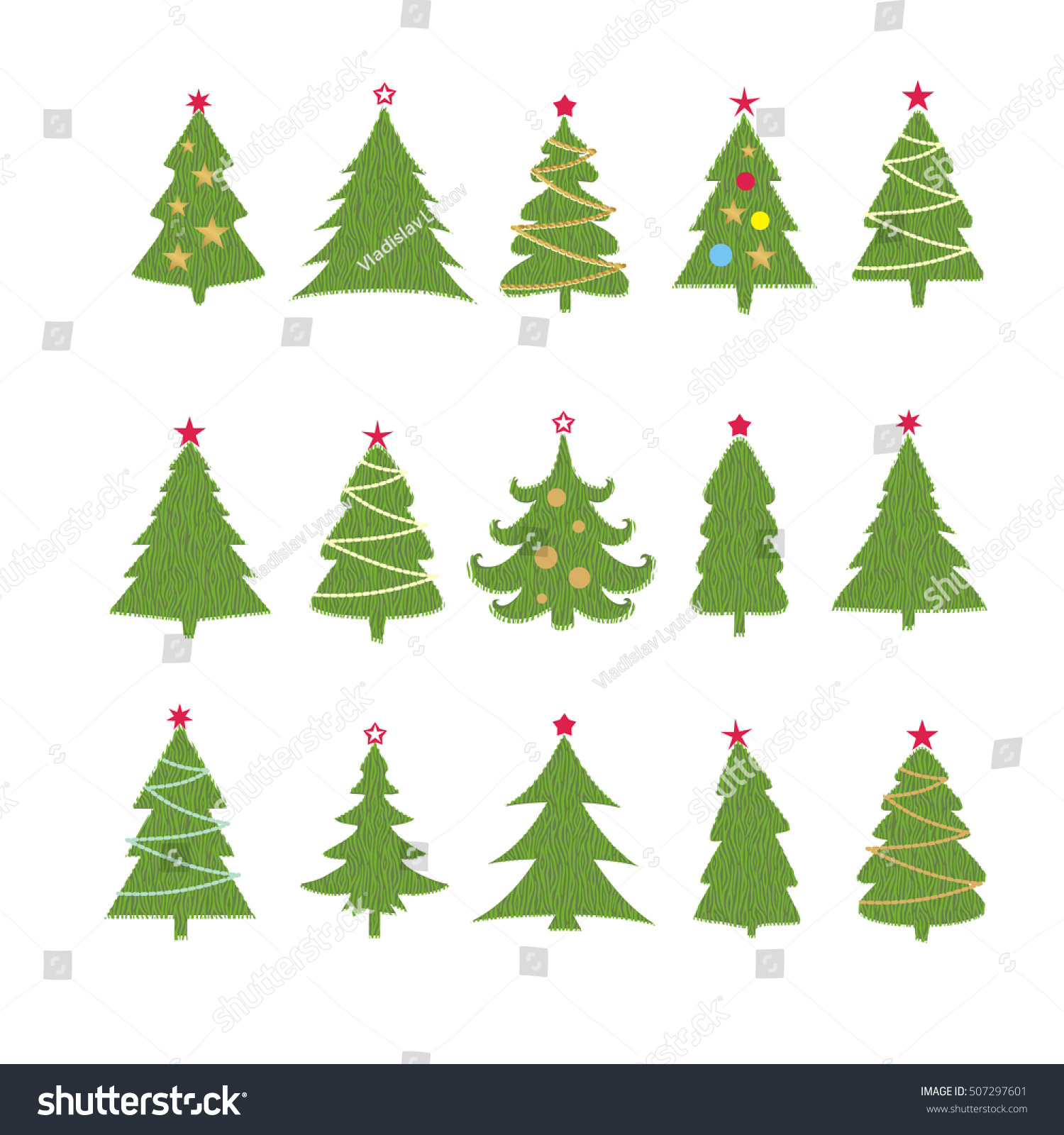 Set Different Fir Trees On White Stock Vector (Royalty Free) 507297601 ...