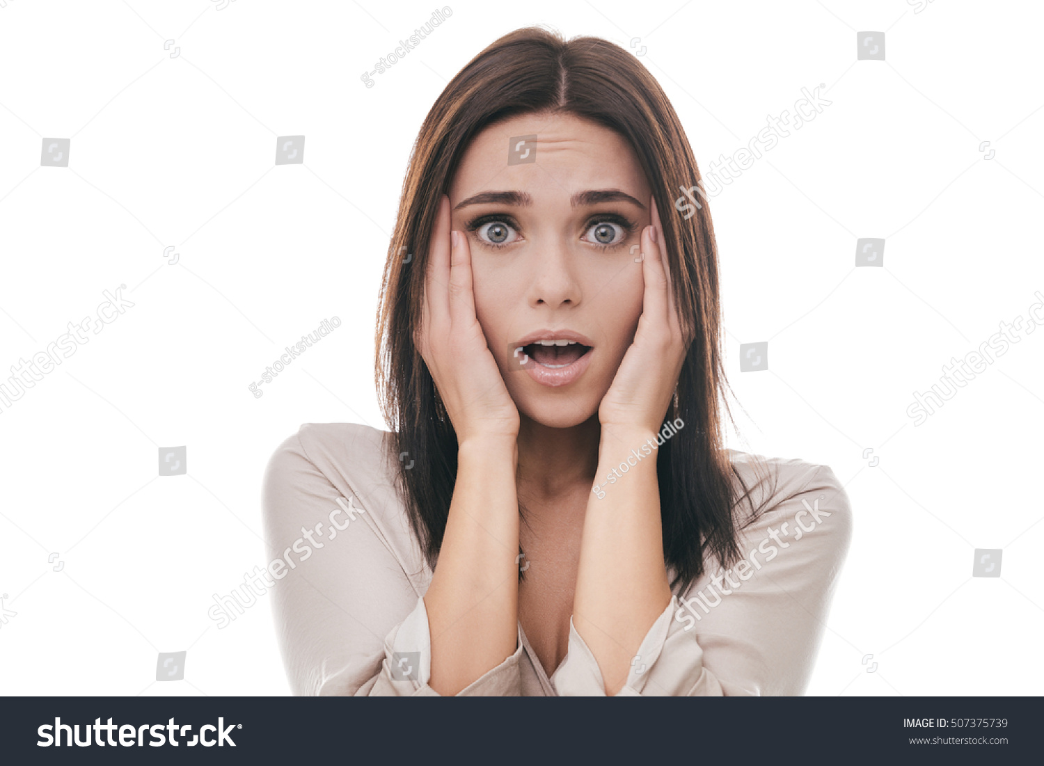 Shocked Woman Frustrated Young Woman Touching Stock Photo 507375739 ...