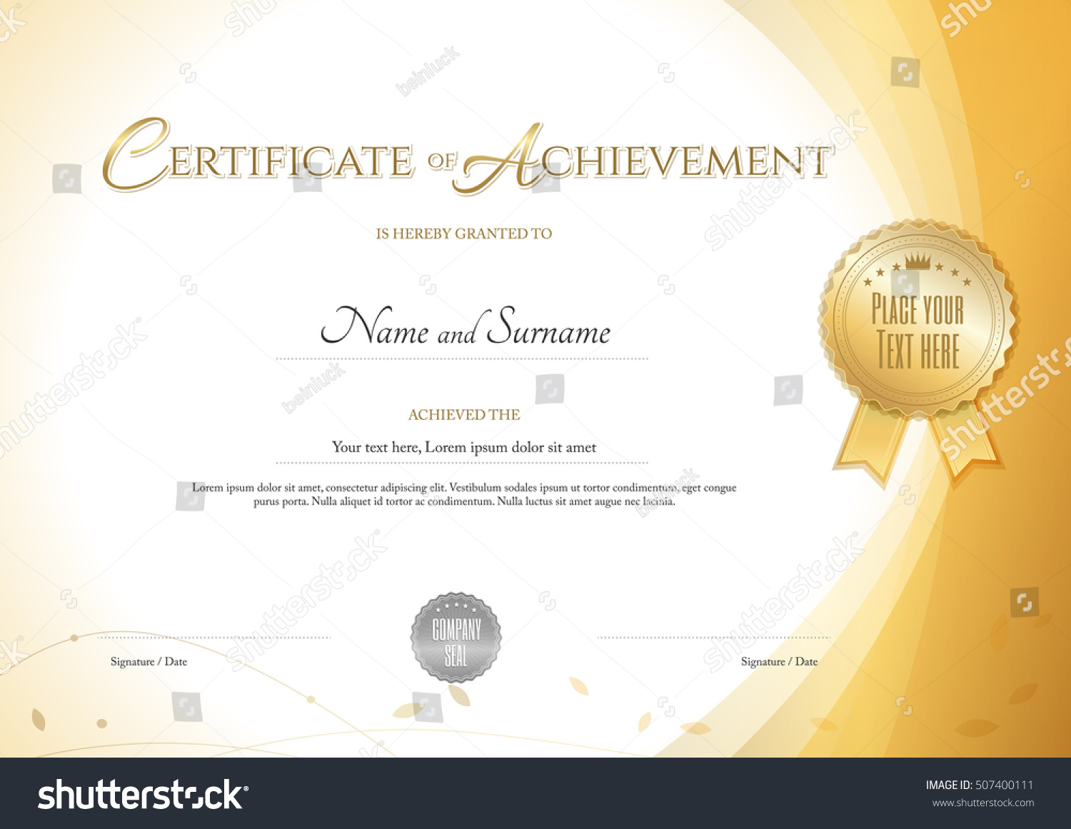 Certificate Achievement Template Environment Theme Gold Stock Vector ...