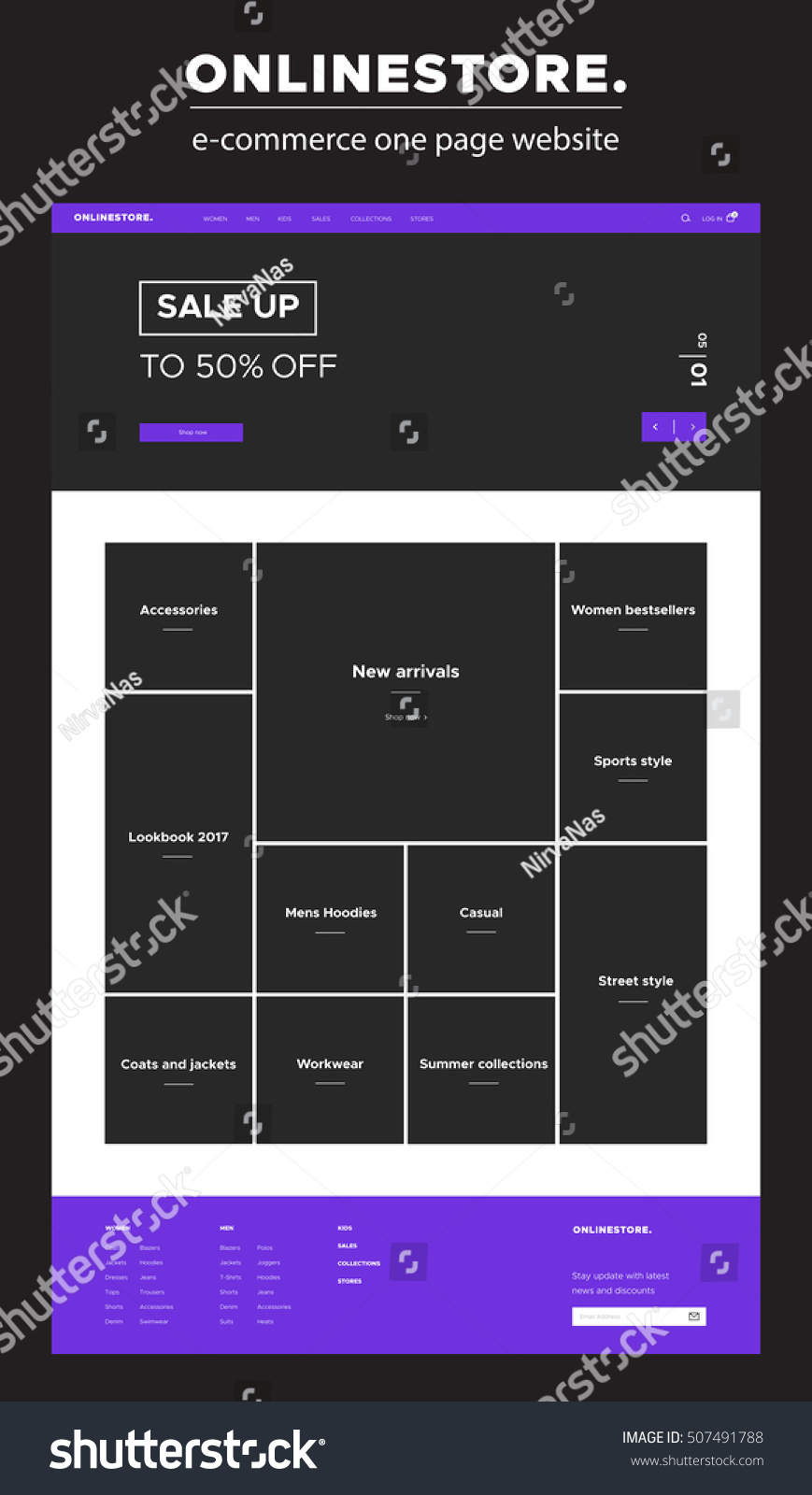 One Page Website Design Template Stock Vector (Royalty Free