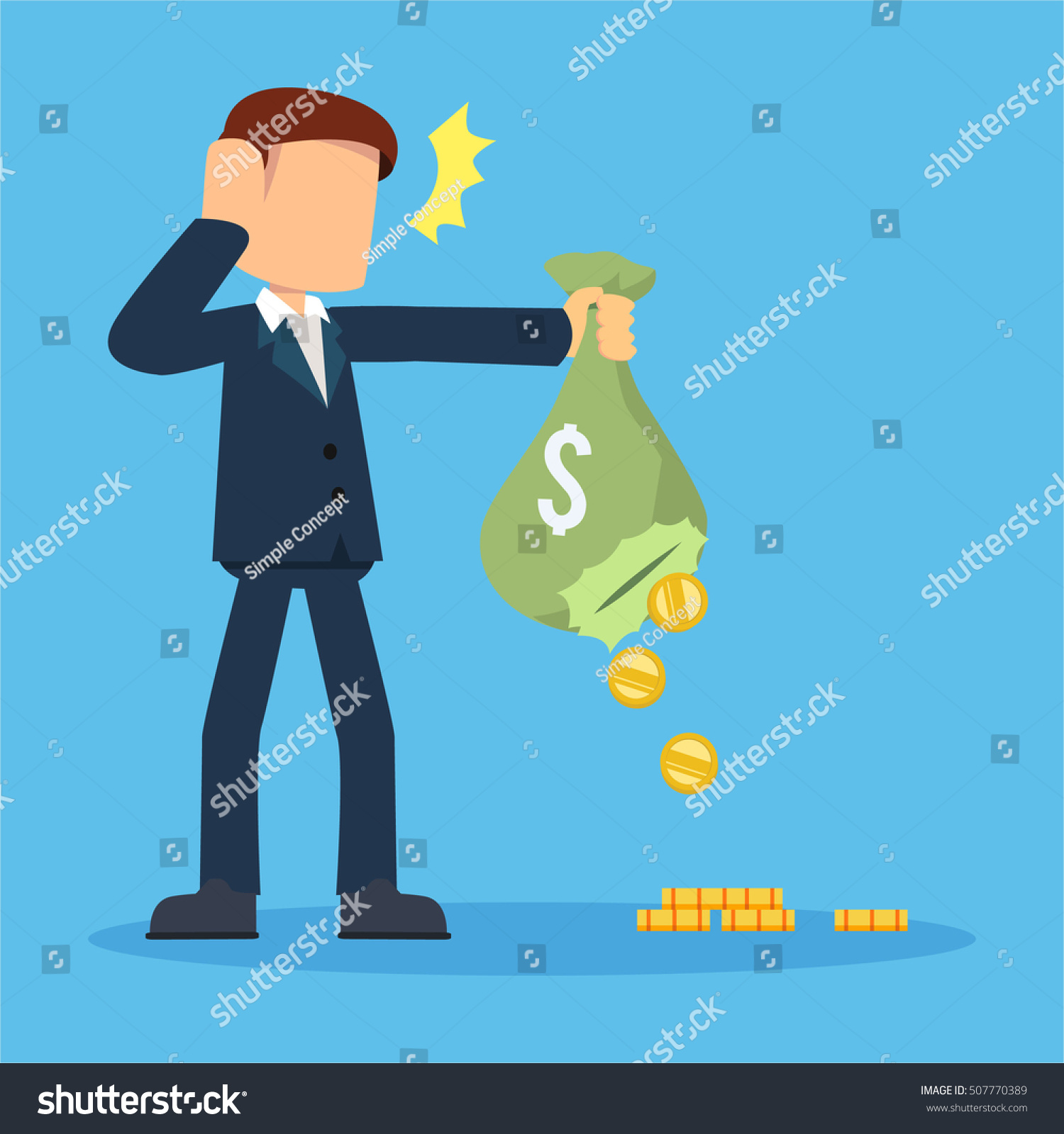 Businessman Surprised By Damaged Money Sack Stock Vector (royalty Free 