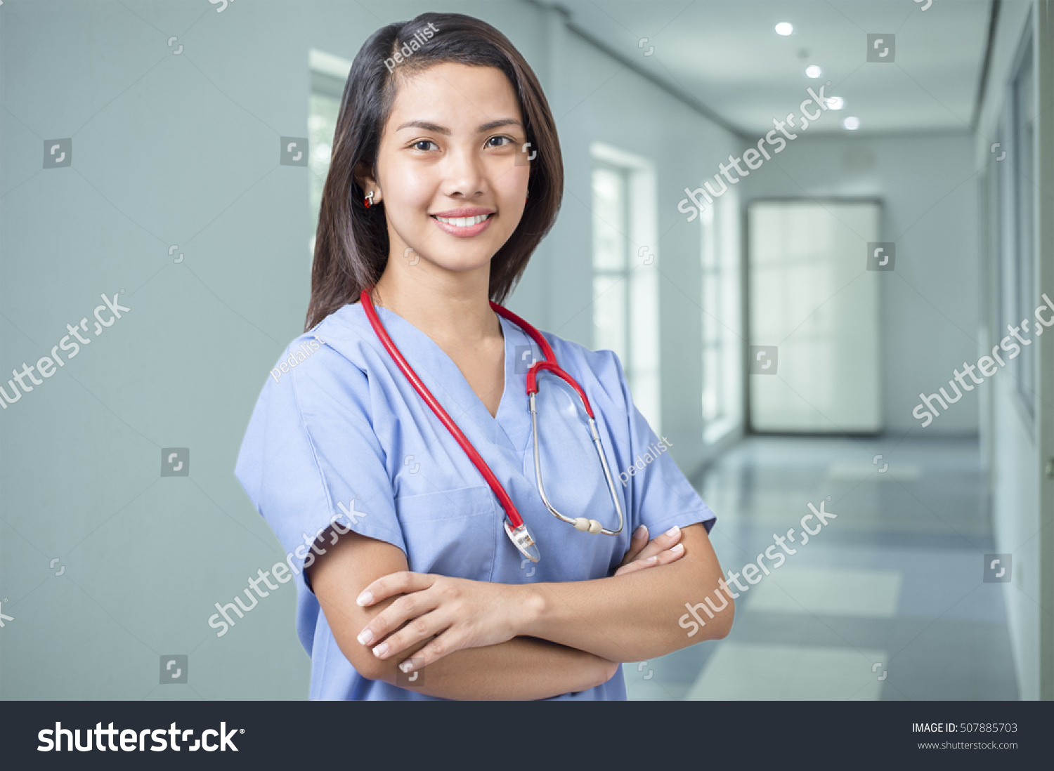 Portrait Confident Nurse Doctor Hospital Corridor Stock Photo 507885703 ...