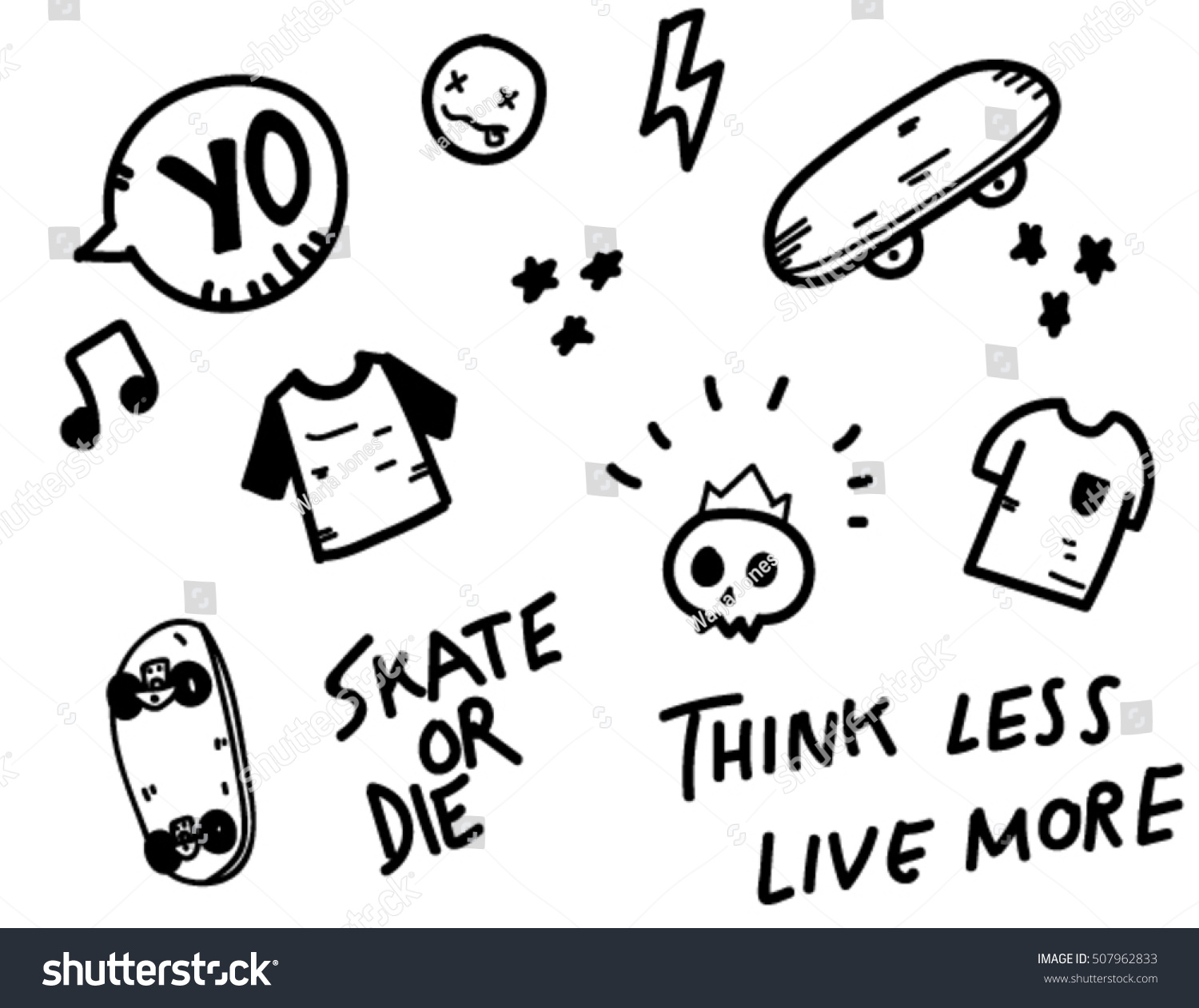 Sketchy Skater Doodles Black Stock Vector (Royalty Free) 507962833 ...