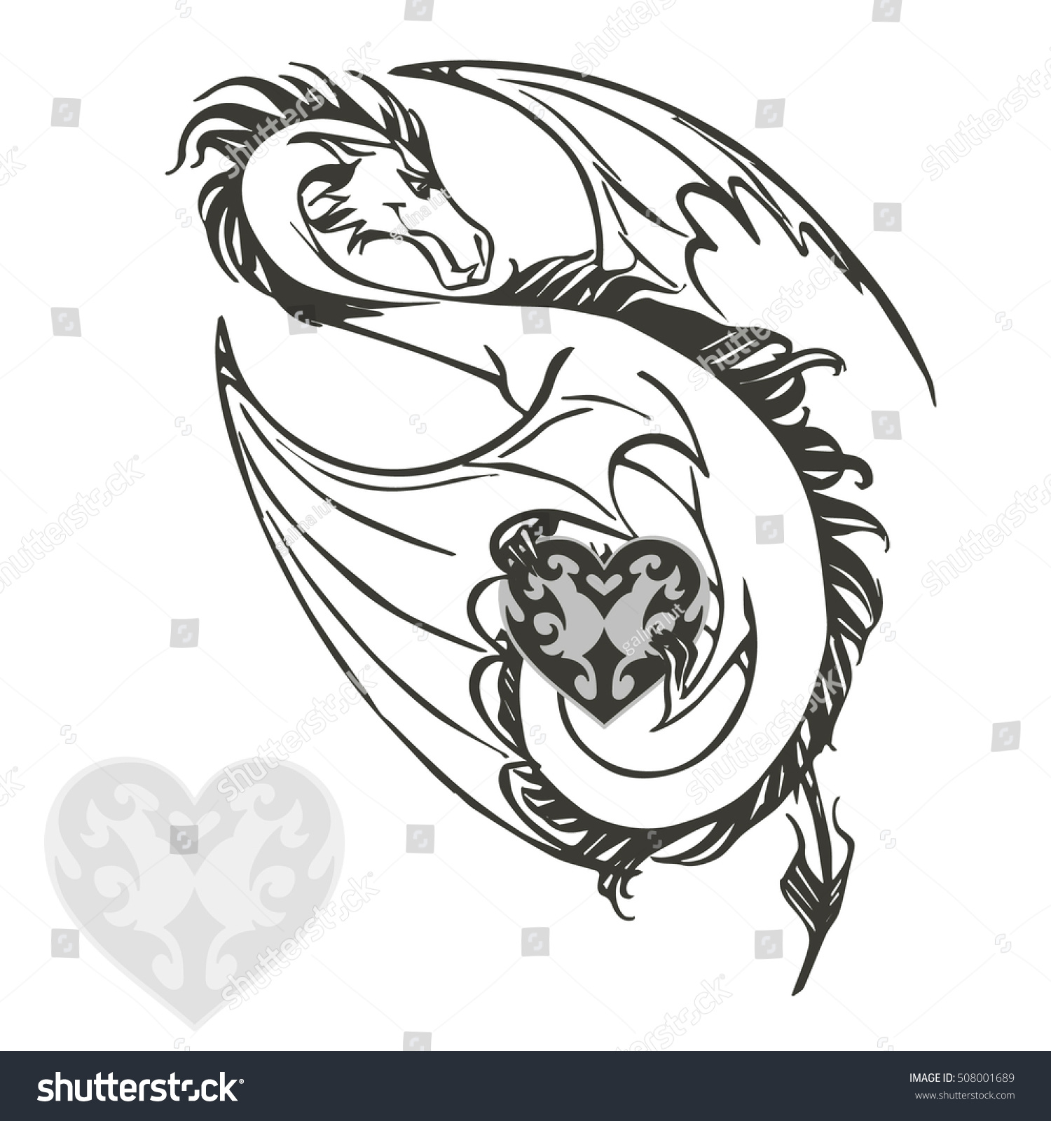 Dragon Heart Tattoo Print Vector Stock Vector (Royalty Free) 508001689 ...