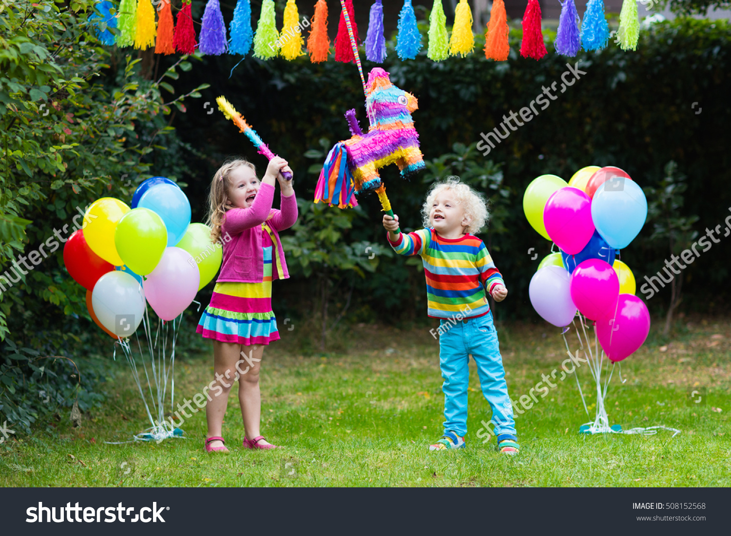 Kids Birthday Party Group Children Hitting Stock Photo 508152568 ...