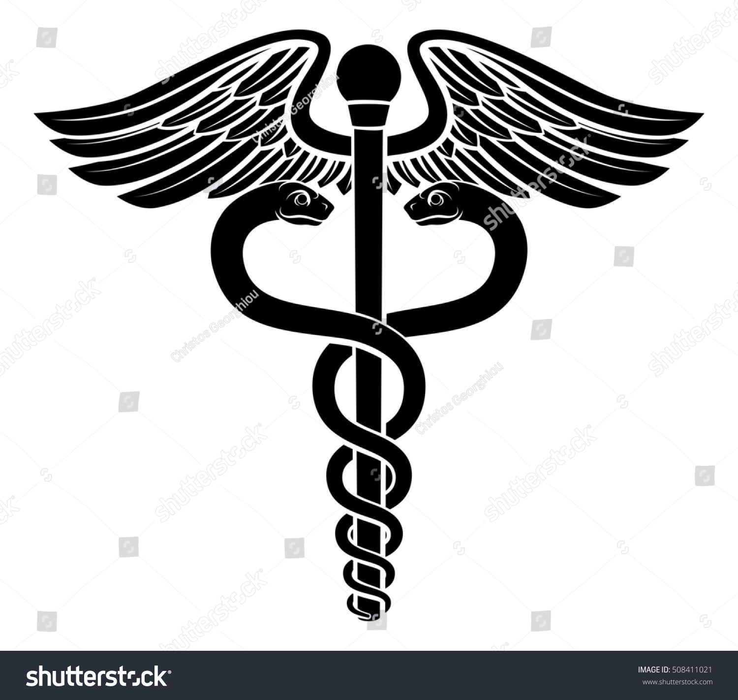 Caduceus Symbol Two Snakes Intertwined Around Stock Illustration