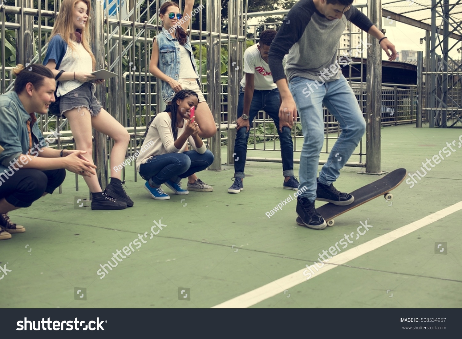 Diverse Group People Skateboard Park Concept Stock Photo 508534957 ...