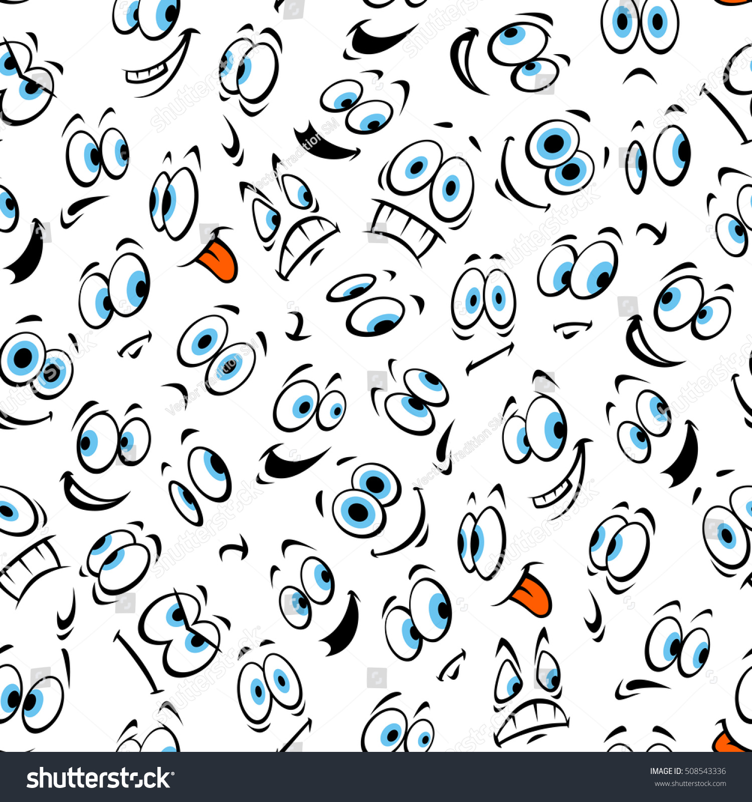 Cartoon Human Face Seamless Pattern Smiling Stock Vector (Royalty Free ...