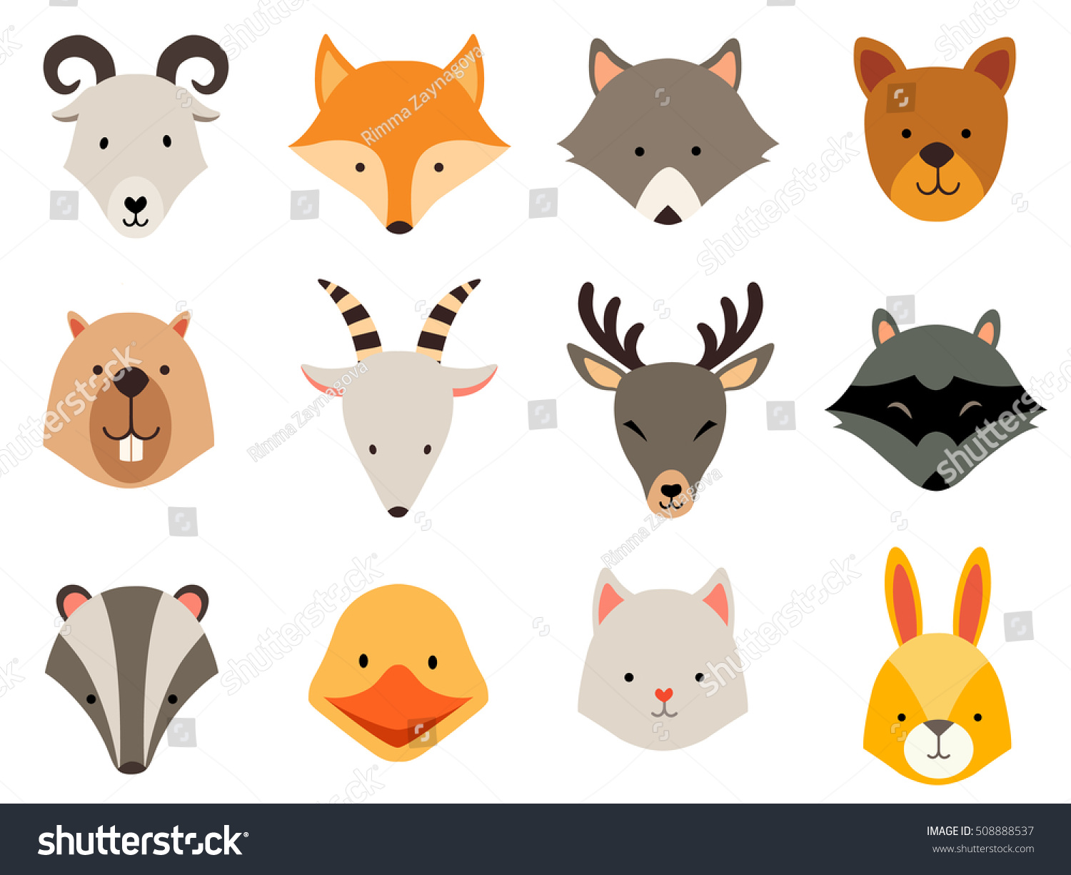 Cute Animals Icons Set Cat Wolf Stock Vector (Royalty Free) 508888537 ...