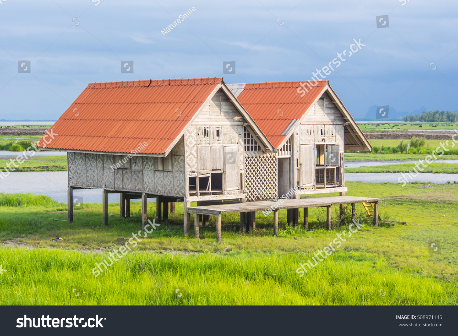 deserted house with lake