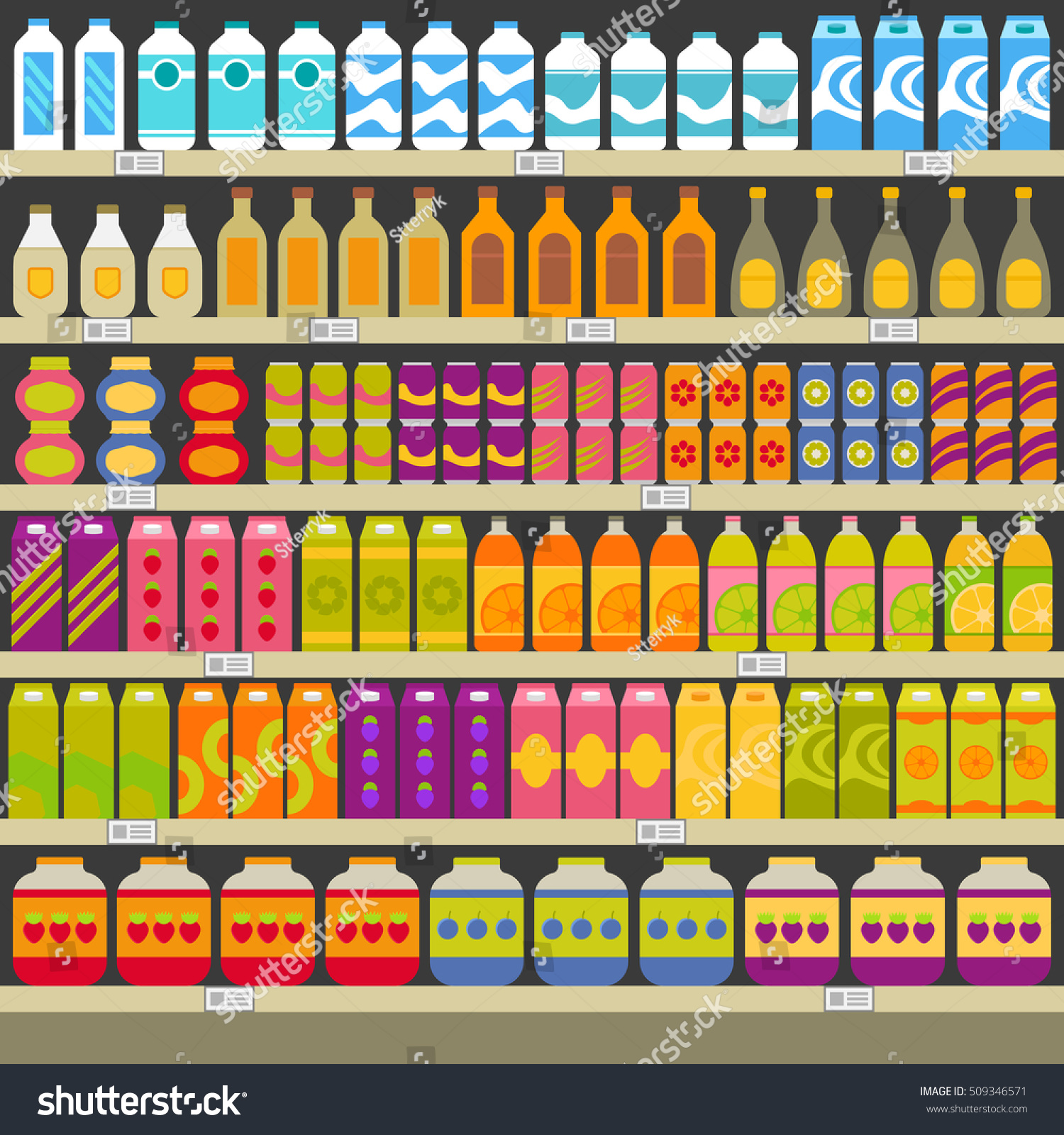 Supermarket Shelves Groceries Eps Vector Illustration Stock Vector Royalty Free