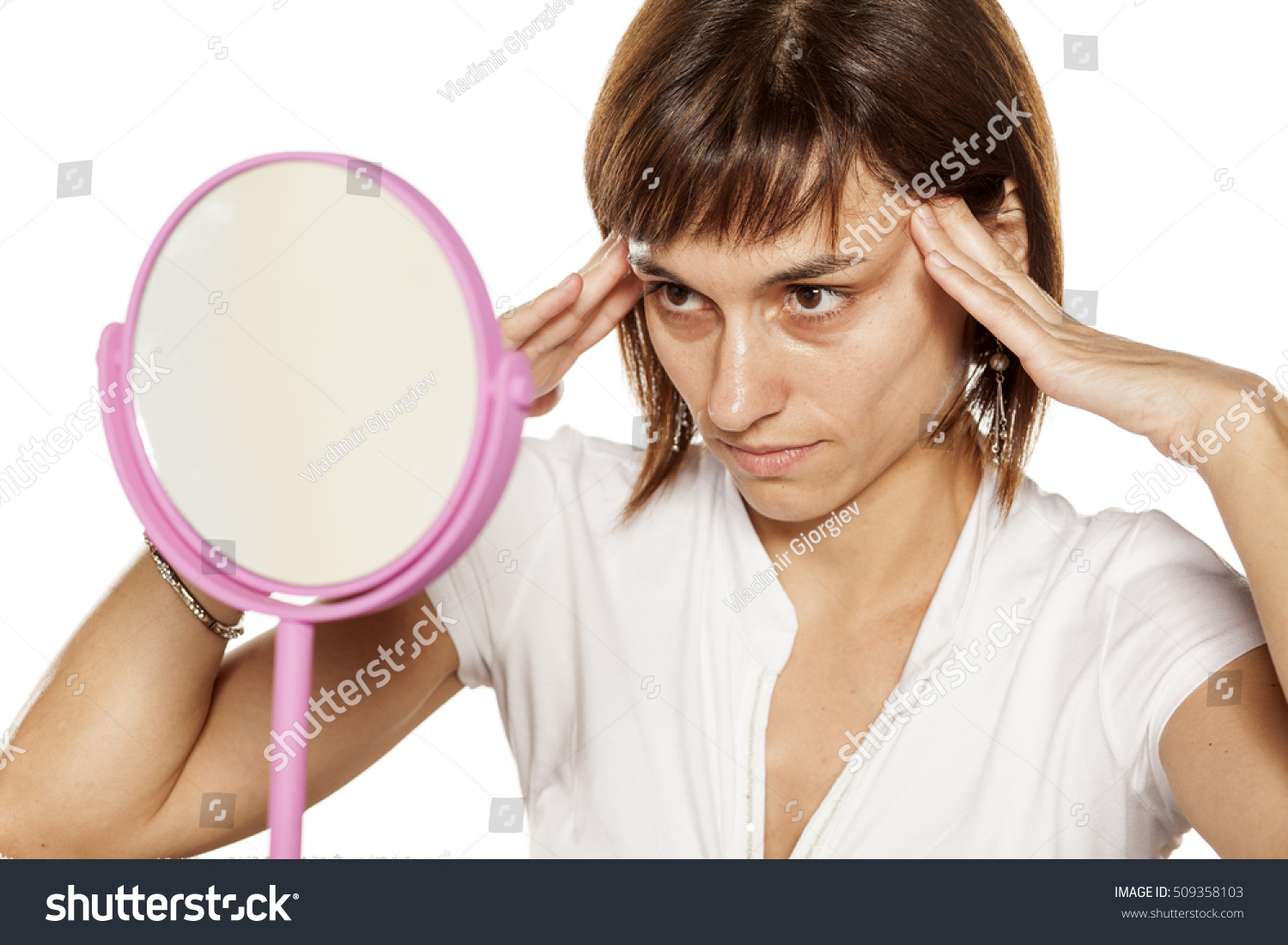 Worried Middleaged Woman Looking Her Face Stock Photo 509358103 ...