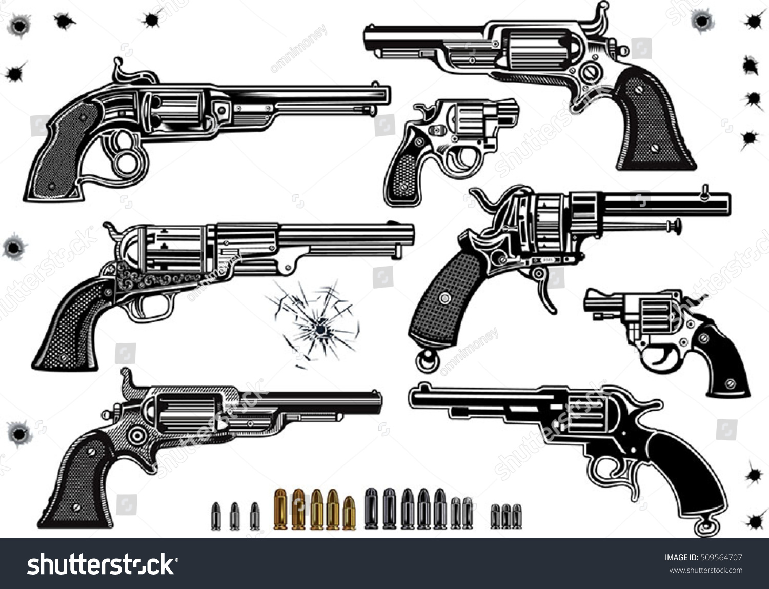 Guns Revolver Collection Set Bullet Bullet Stock Vector (Royalty Free ...