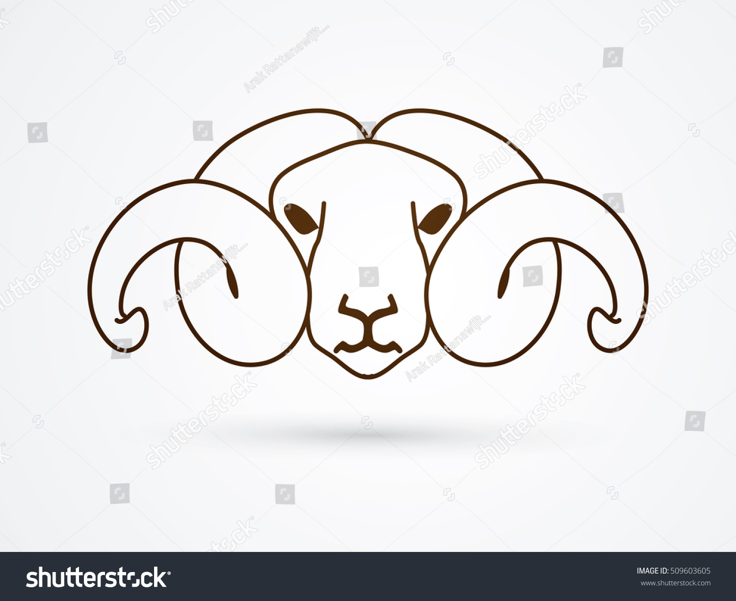 Sheep Head Big Horn Outline Graphic Stock Vector (Royalty Free ...