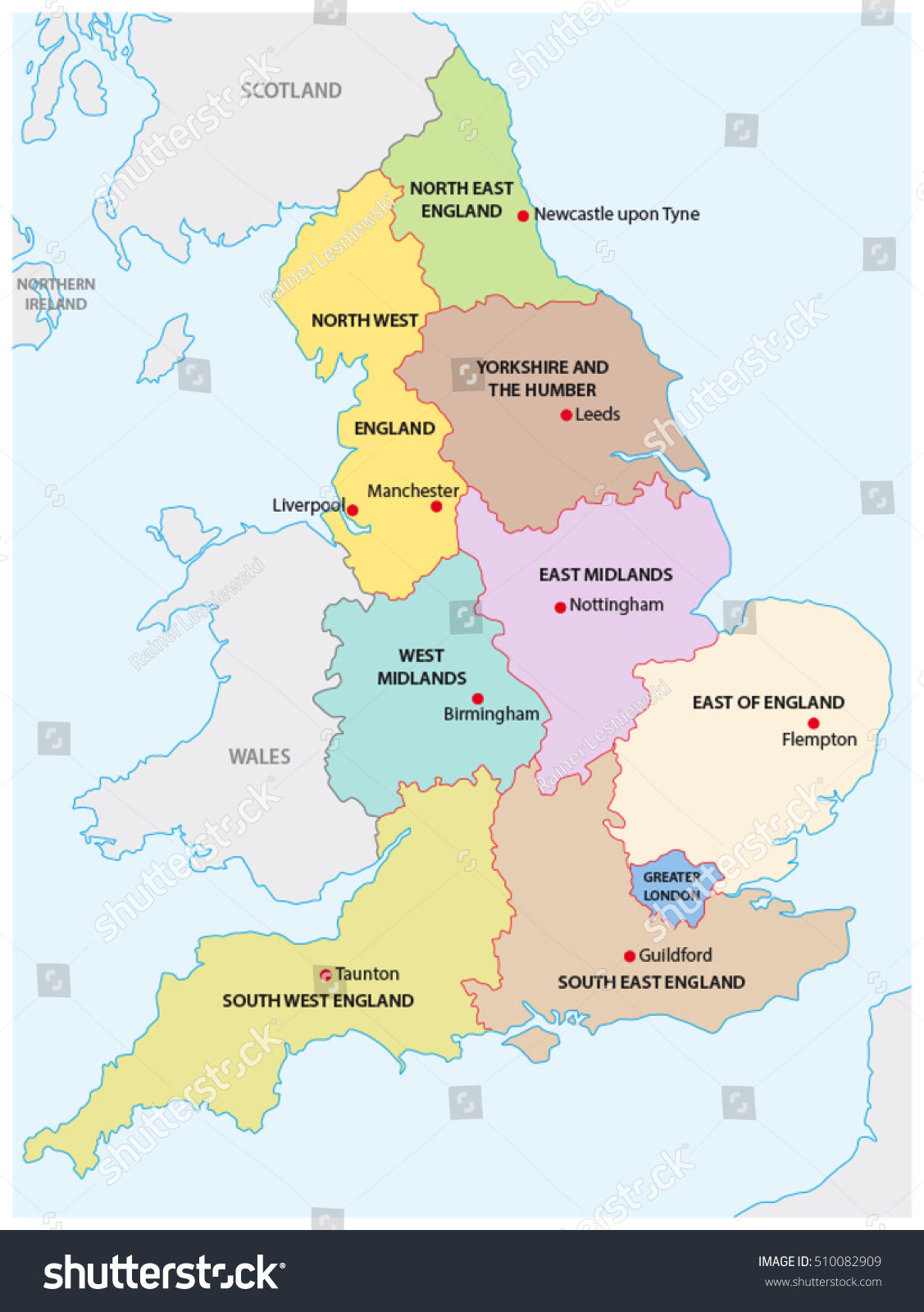 Outline Map Nine Regions England Stock Vector (Royalty Free) 510082909 ...