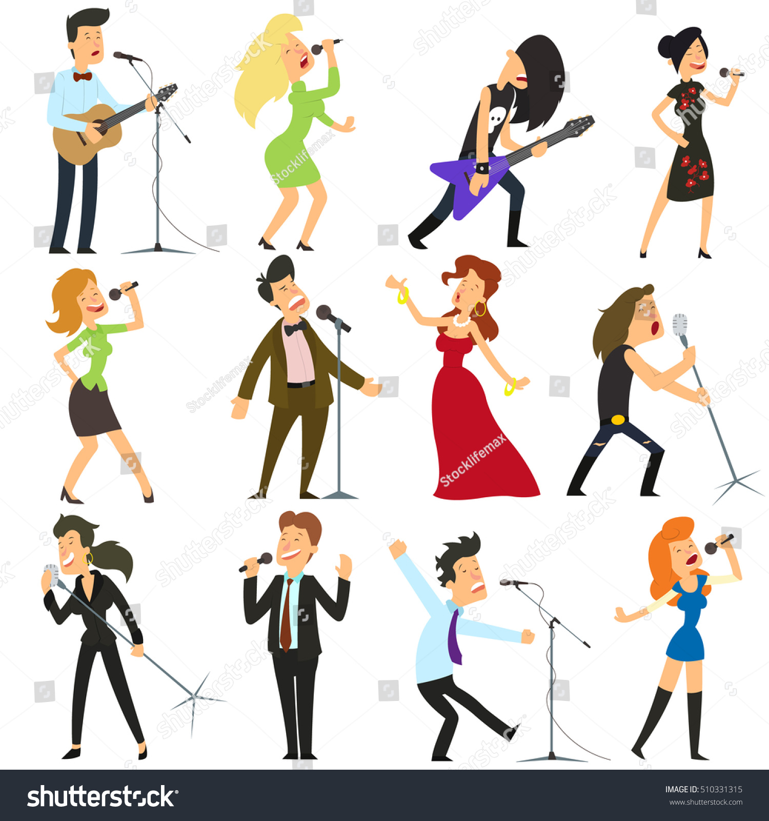 Funny People Sing Into Microphone Budding Stock Vector (Royalty Free ...