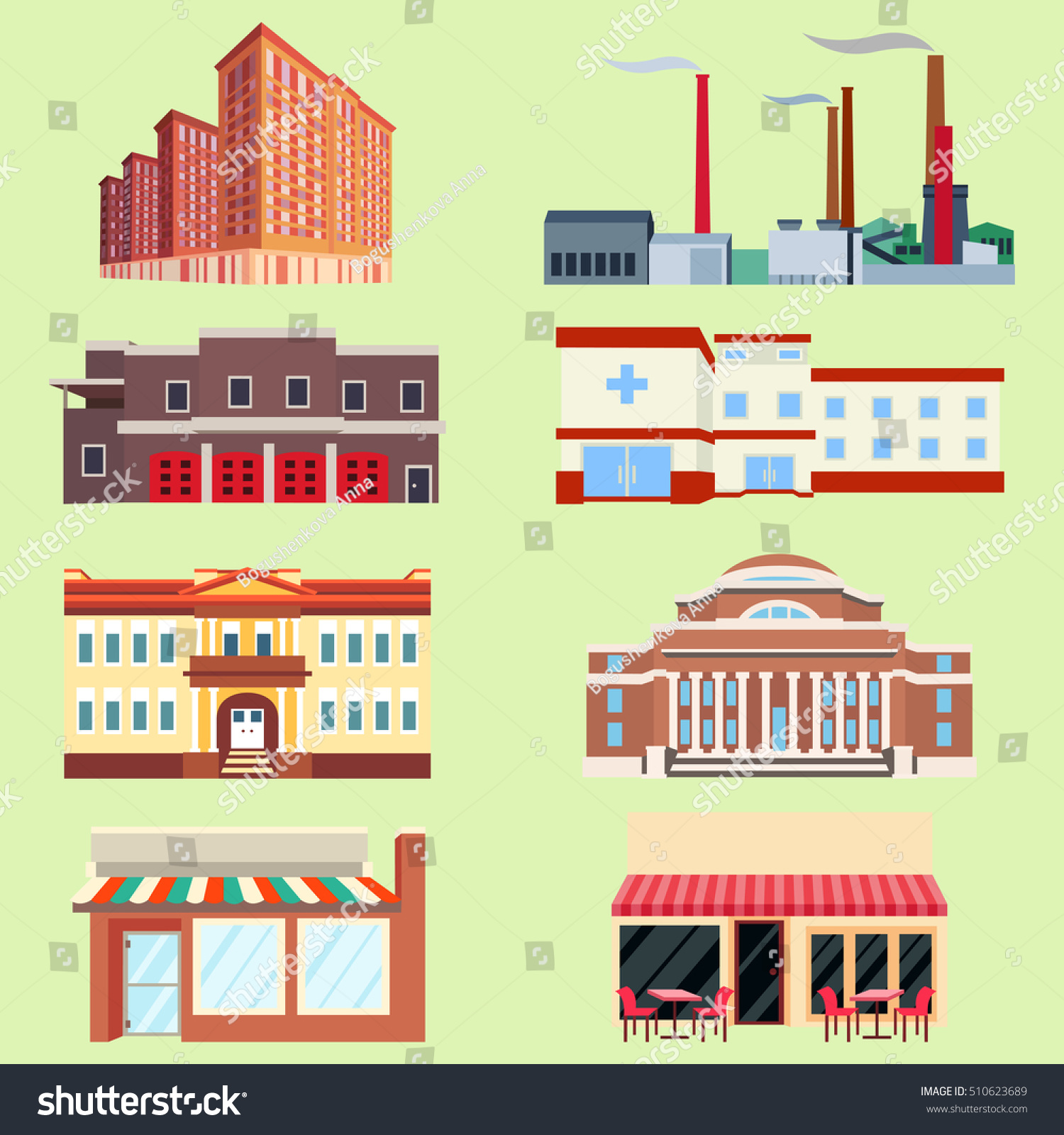 Silhouette Illustration Different Urban Industrial Buildings Stock ...