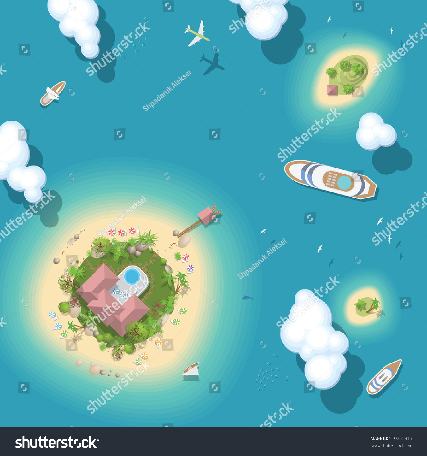 Vector Illustration Summer Vacation Islands Ships Stock Vector (Royalty ...