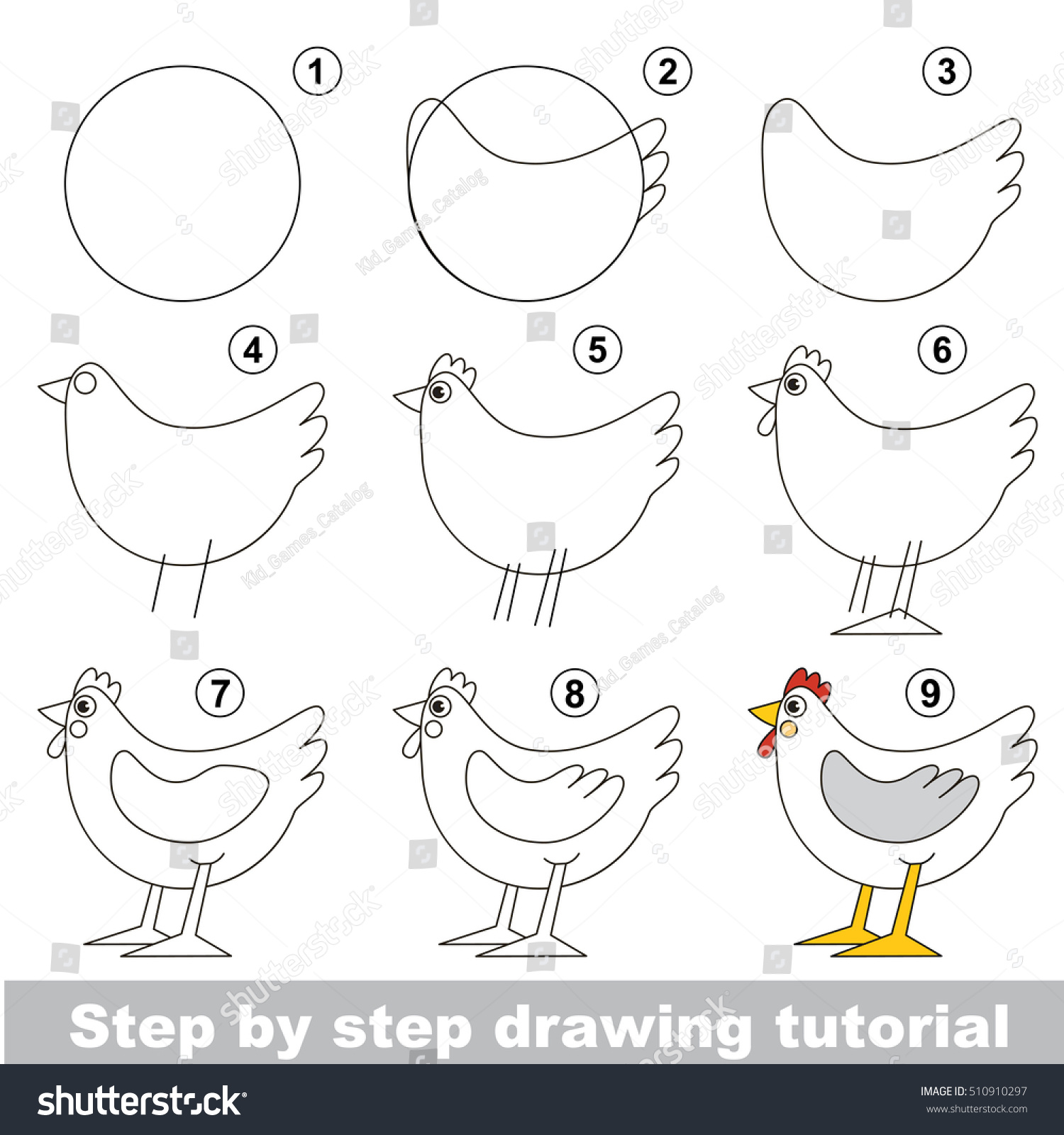 Курица рисунок для детей поэтапно легко карандашом