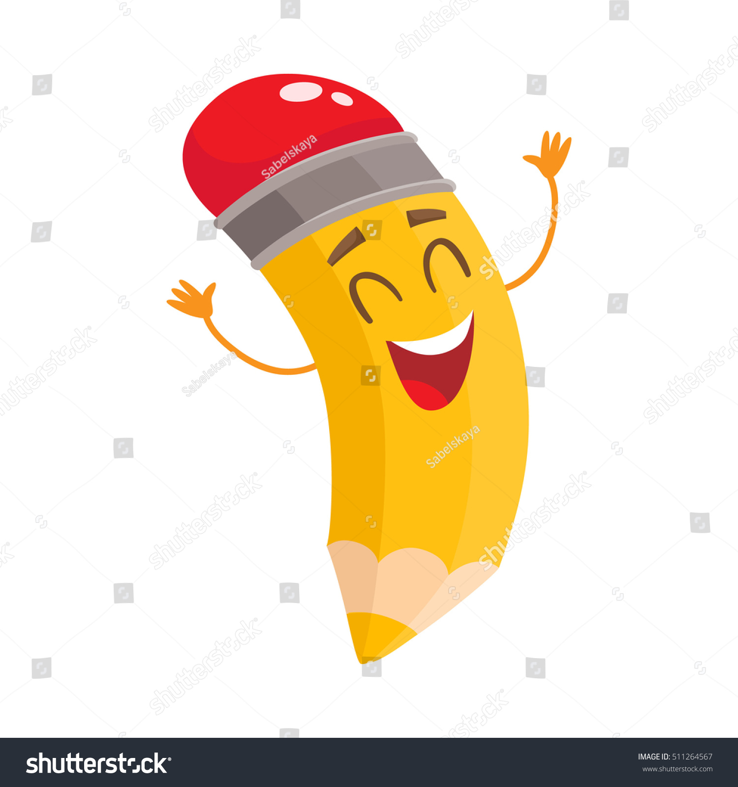 Yellow Cartoon Pencil Closed Eyes Raised Stock Vector (Royalty Free ...