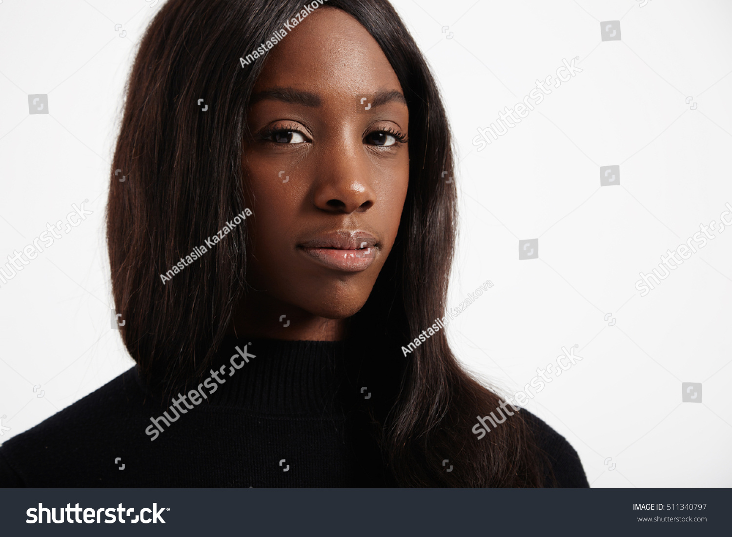 Closeup Portrait Black Woman Straight Hair Stock Photo 511340797 ...