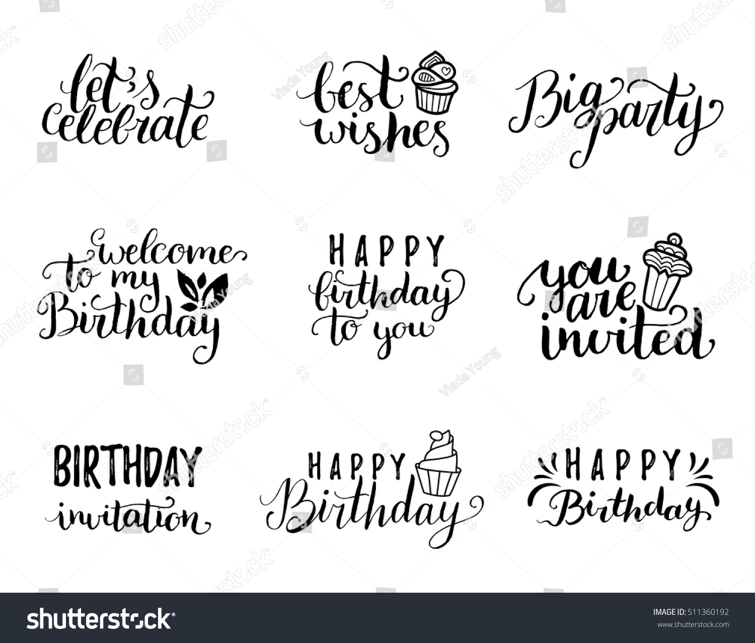 Vector Handwritten Happy Birthday Lettering Collection Stock Vector ...